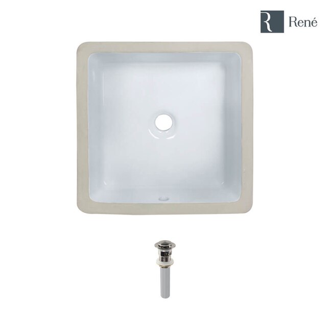 Rene 16 in. Undermount Bathroom Sink in White with Pop-Up Drain in Brushed Nickel Rene 16 in. Undermount Bathroom Sink in White with Pop-Up Drain in Brushed Nickel