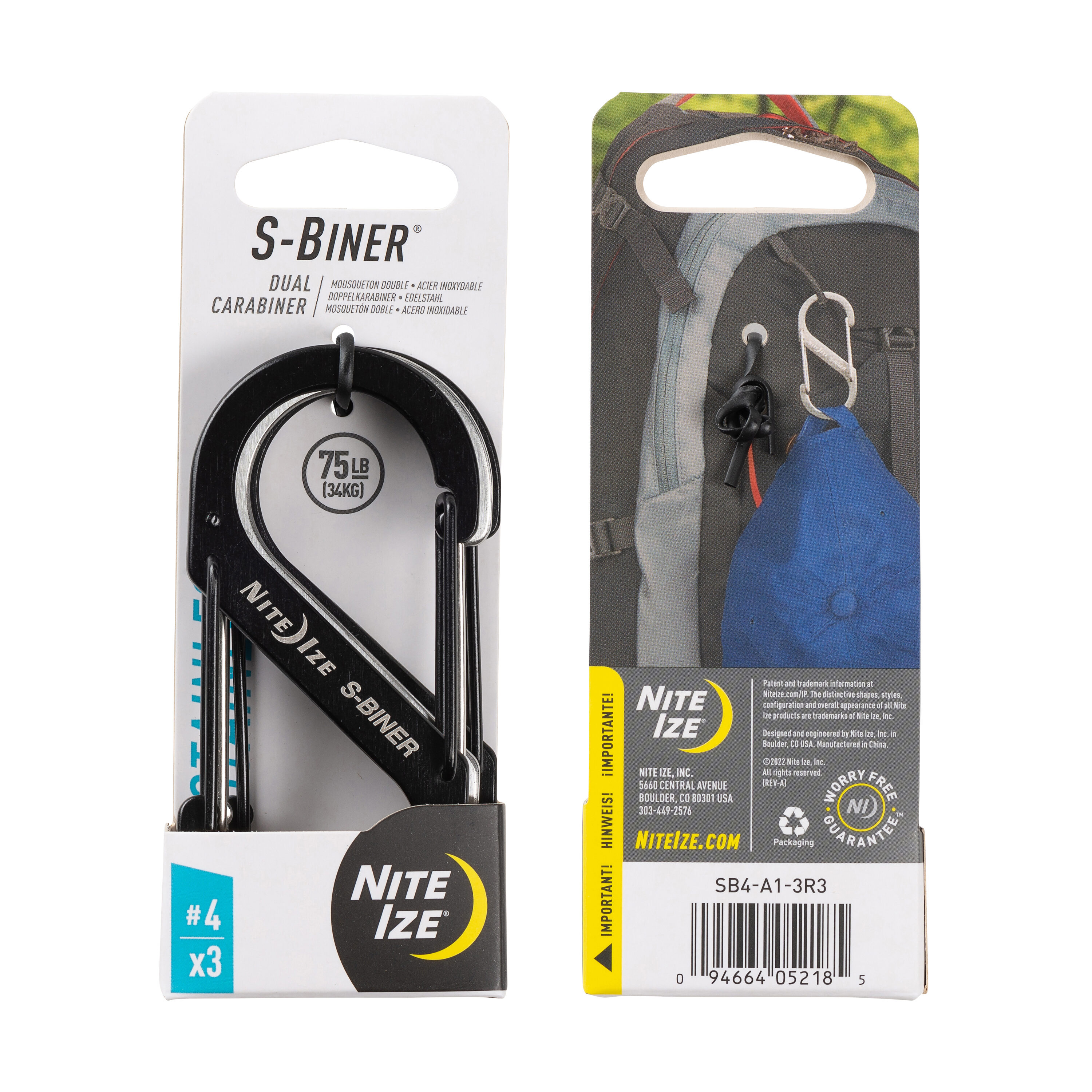 Nite Ize Stainless Steel G-Series Biner #3 - Black | Easy to Secure +  Remove | Dual Chambers for Added Security | Key Control Accessory