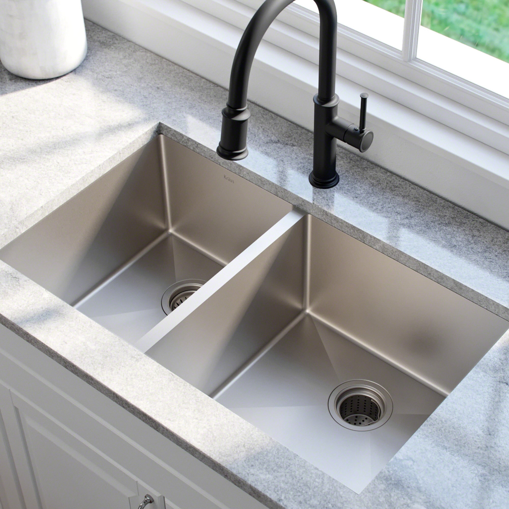 Kraus KHU104-33 Standart PRO Undermount 33-in x 19-in Stainless steel Double offset bowl 16 -Gauge Kitchen Sink