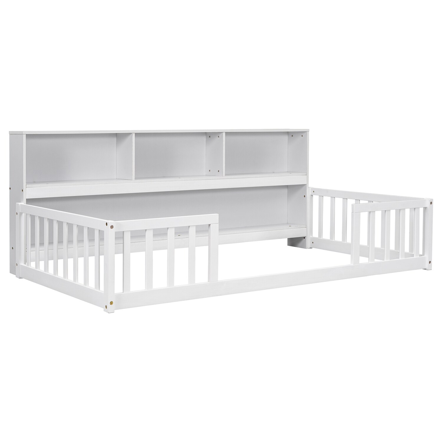 Bybafun BA4700015 White Full Wood Bed frame Bed with Storage