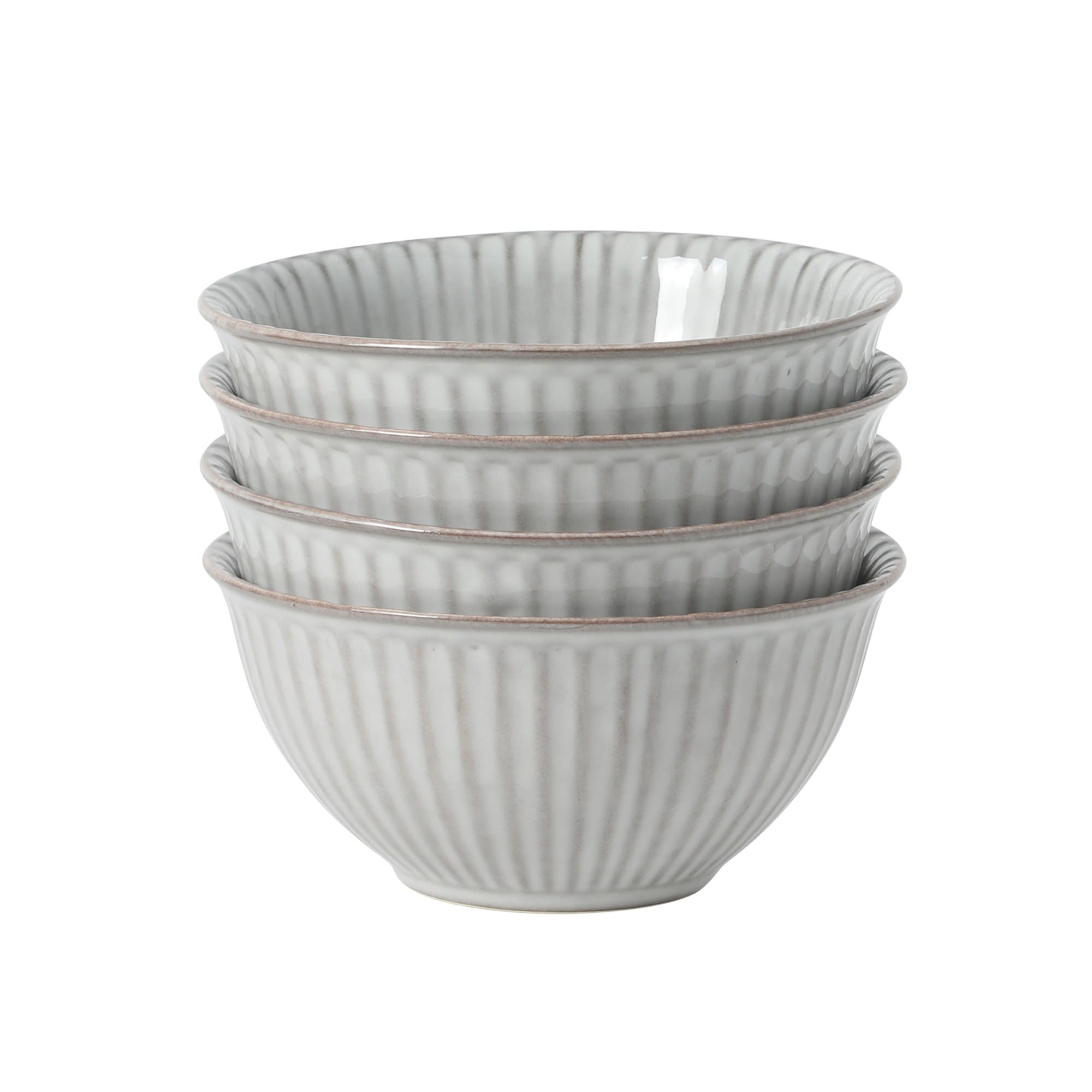 Gibson Elite  Bistro Linea Cereal Bowls Set of 4 6-Inch Stoneware Soup Bowls White Gray Reactive Glaze Ribbed Bowl Set