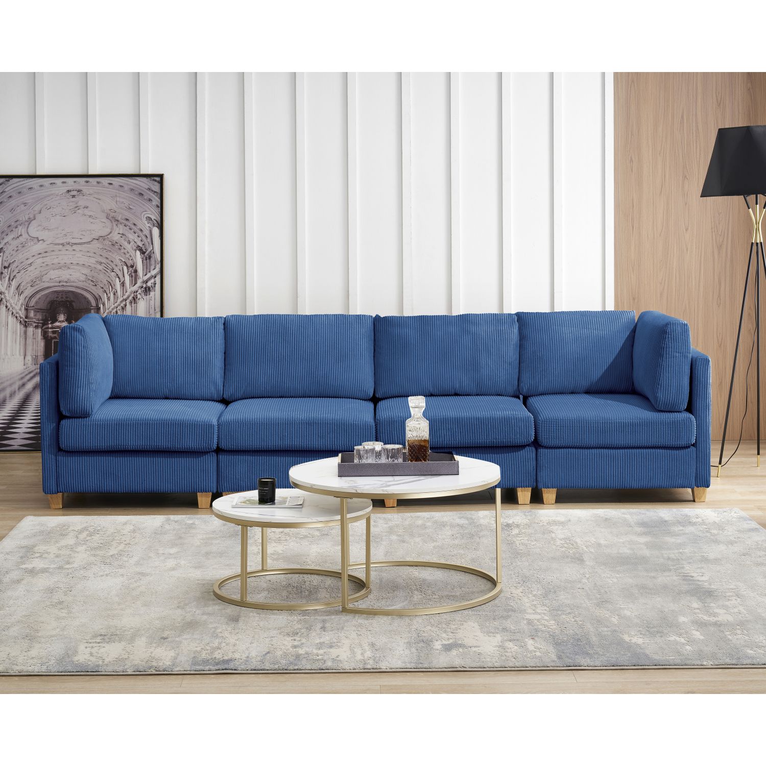 JASMODER W1281S00002 31.5-in Modern Blue Polyester/Blend Sofa