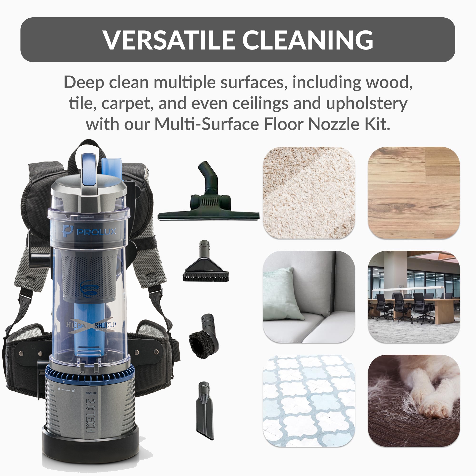 Prolux 2.0 Lightweight Gray Bagless Backpack Vacuum with HEPA Filter