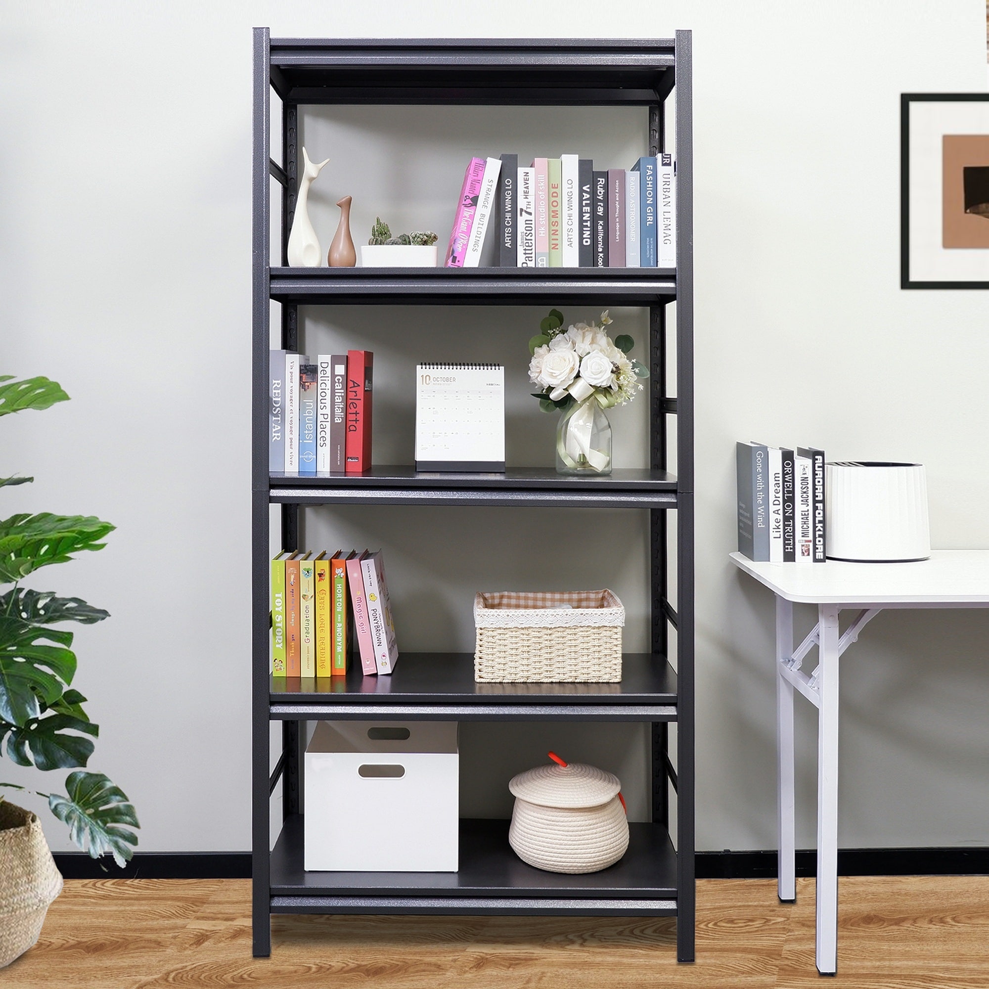 Horizons Prime 72 inch H x 35 inch W x 16 inch D Black Steel 5 Tier Heavy Duty Metal Shelving Unit with Adjustable Shelves