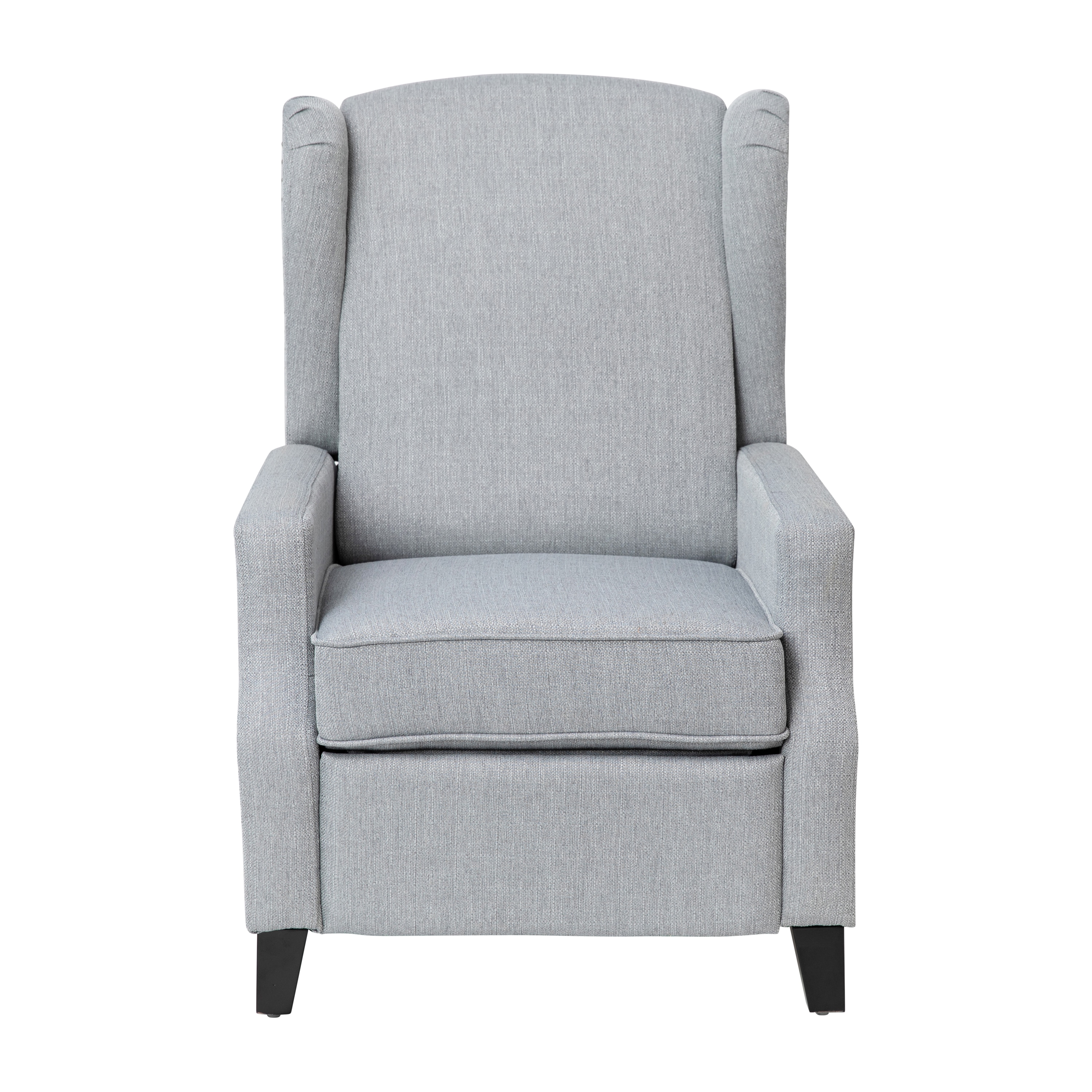 Modern Slim Silhouette Gray Recliner with Metal Nailhead Trim