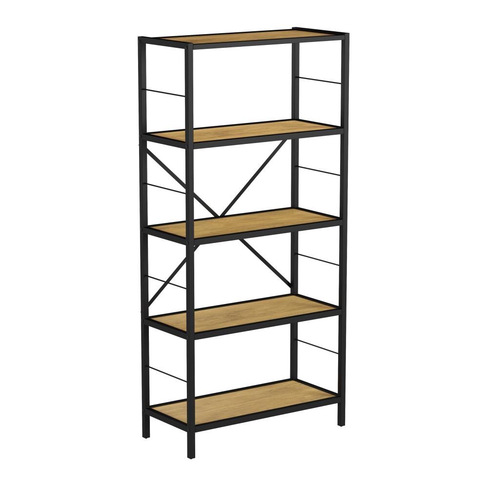 Sunnydaze 3 Shelf Industrial Style Freestanding Etagere Bookshelf with Wood  Veneer Shelves - Teak Veneer