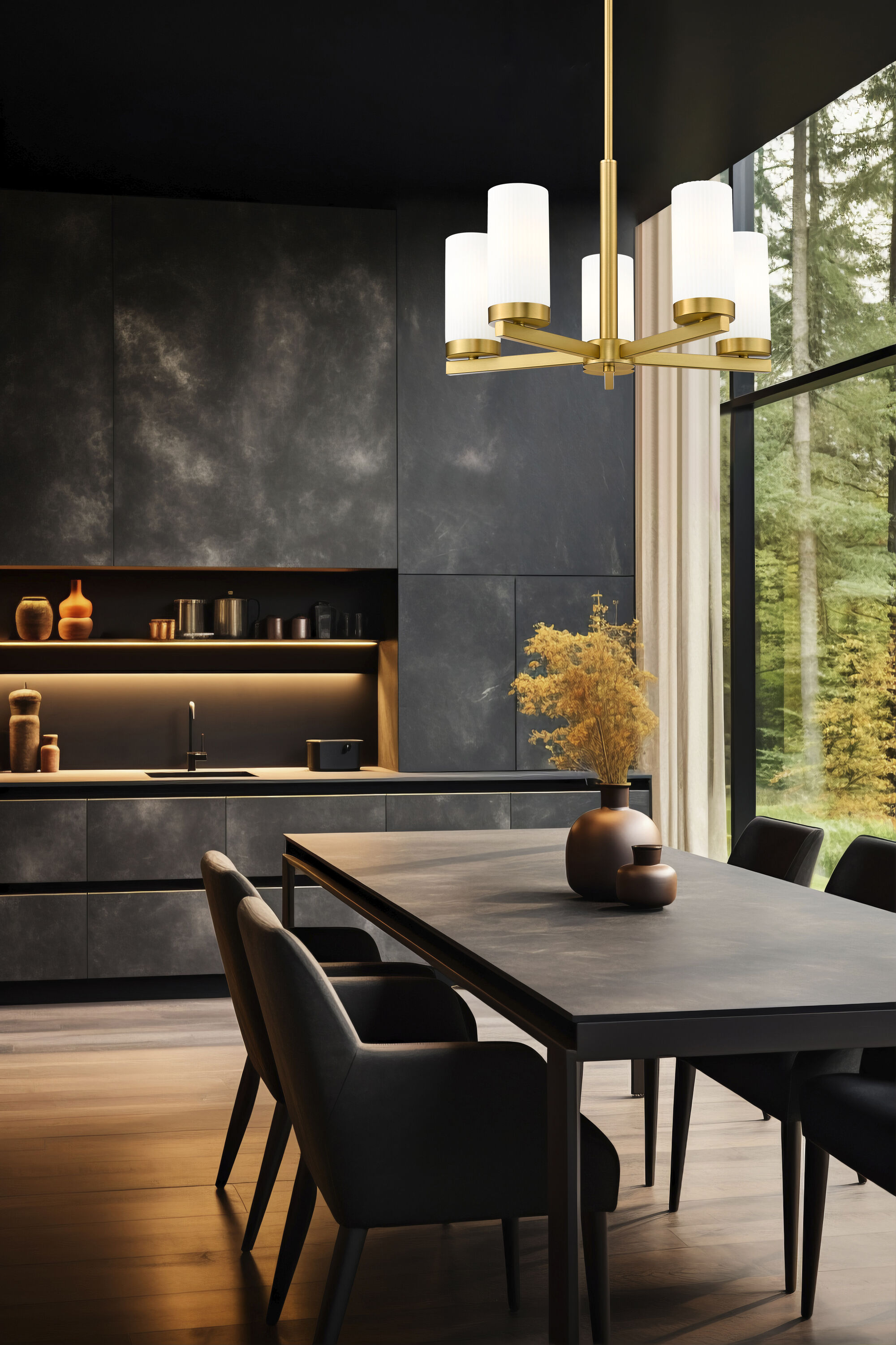 Gold 5-Light Mini Chandelier with Frosted Glass Shades