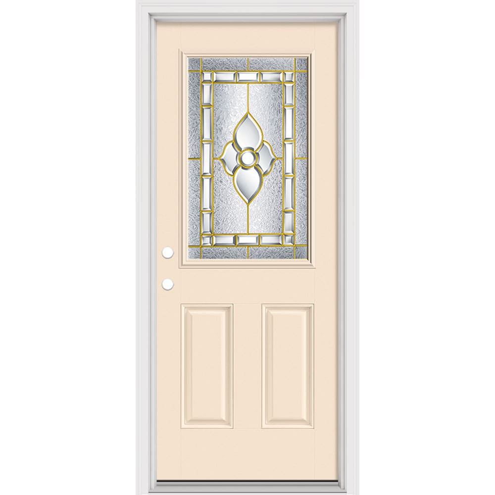 Masonite Georgian 32-in x 80-in x 4-9/16-in Fiberglass Right-Hand Inswing Bisque Painted Prehung Slab Front Door with Brickmould Solid Core in White -  632133