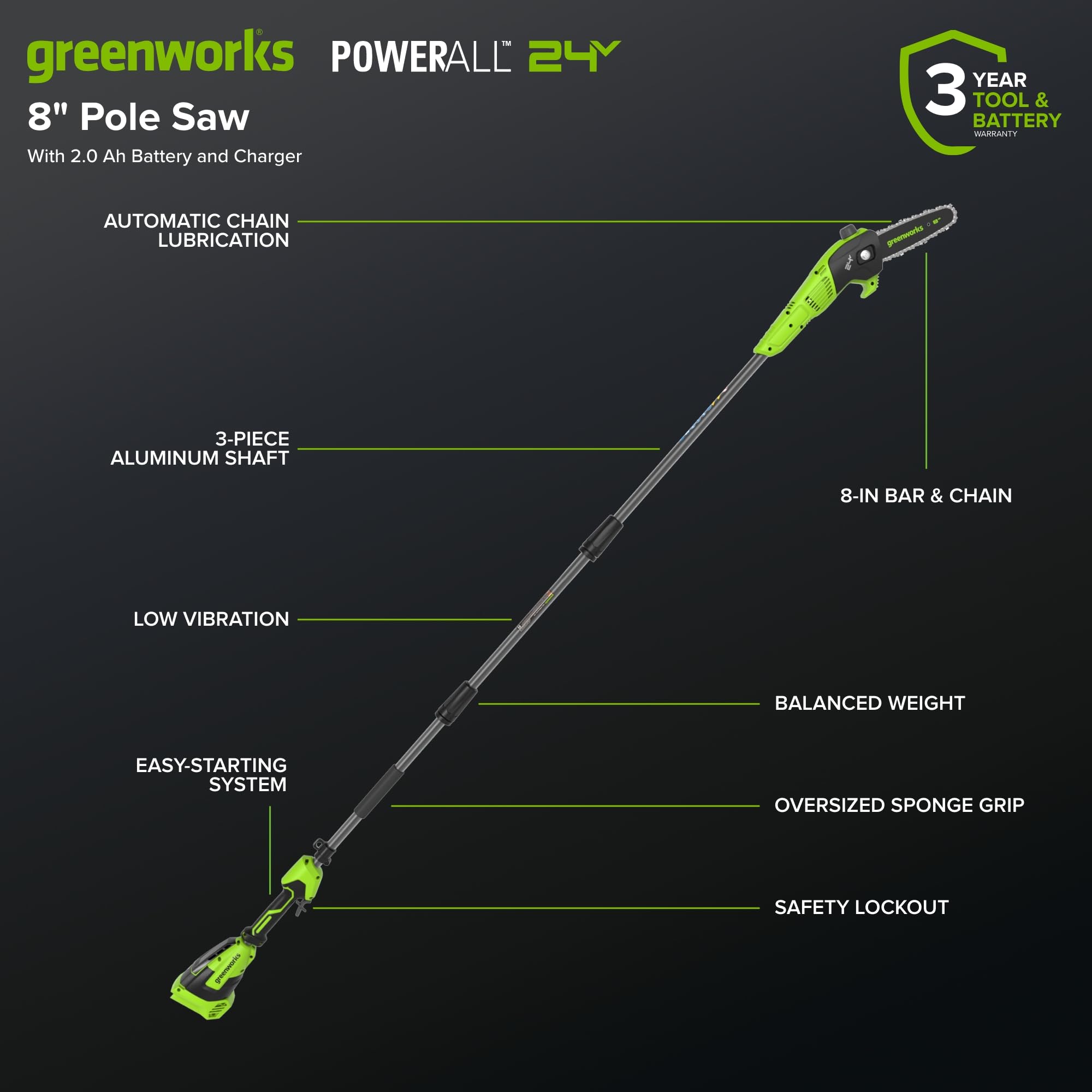 Greenworks PS2408AA1 Cordless-Pole-Saw - View #3