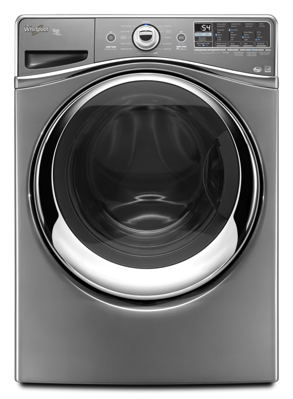 Whirlpool WFW96HEAC Duet 4-cu ft High Efficiency Stackable Steam Cycle Front-Load Washer (Chrome)