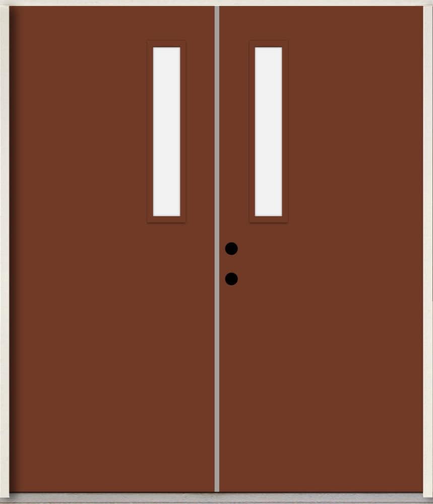 RELIABILT LO1063285 Spotlights 72-in x 80-in x Fiberglass 1/4 lite Right-hand inswing Fox Tail Paint Painted Prehung Double Front Door Insulating core