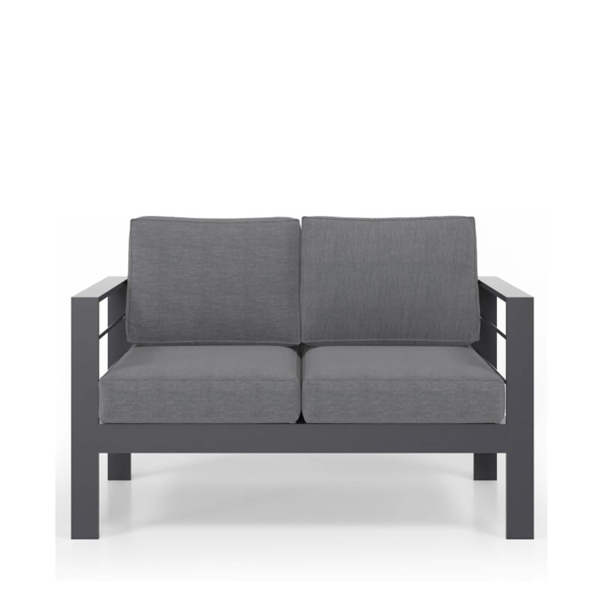 Mondawe - 50-inch All-Weather Aluminum Patio Loveseat with Thick Dark Gray Cushions and Gray Frame