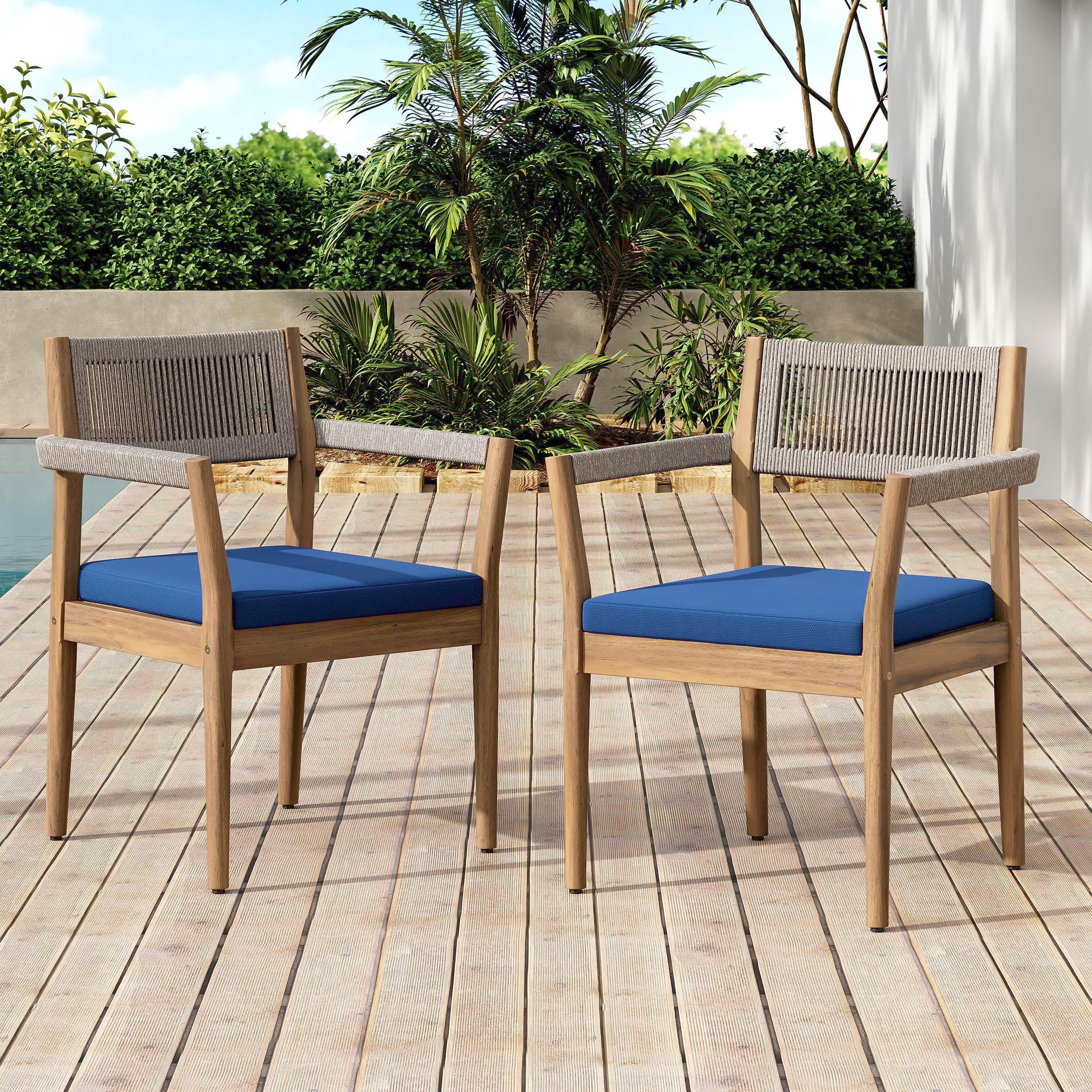 Vynxaria Set of 2 Acacia Wood Outdoor Dining Chairs Teak Look with ...