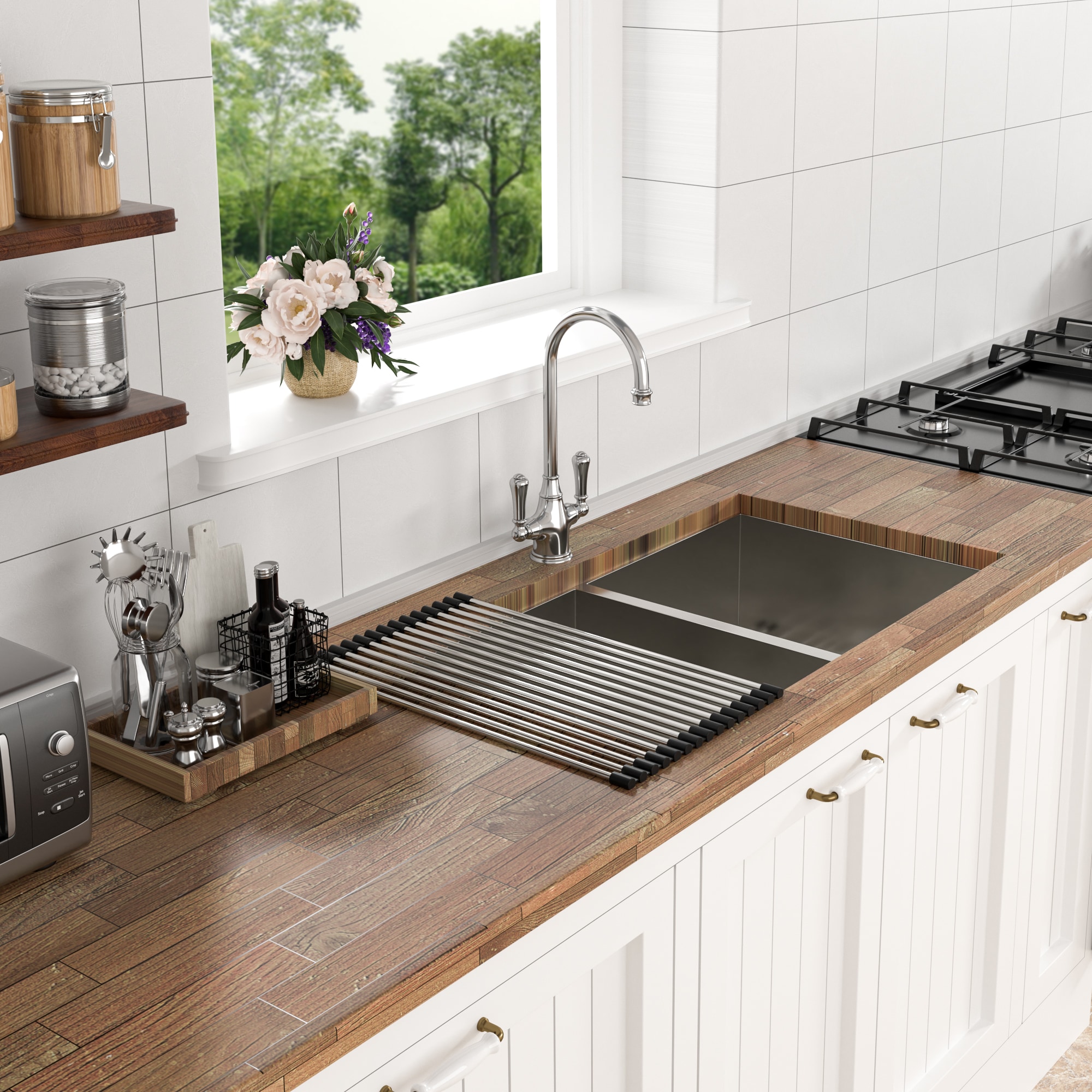 Afhocomp Undermount 33-in x 19-in Stainless Steel 16 Gauge Double equal bowl Kitchen Sink