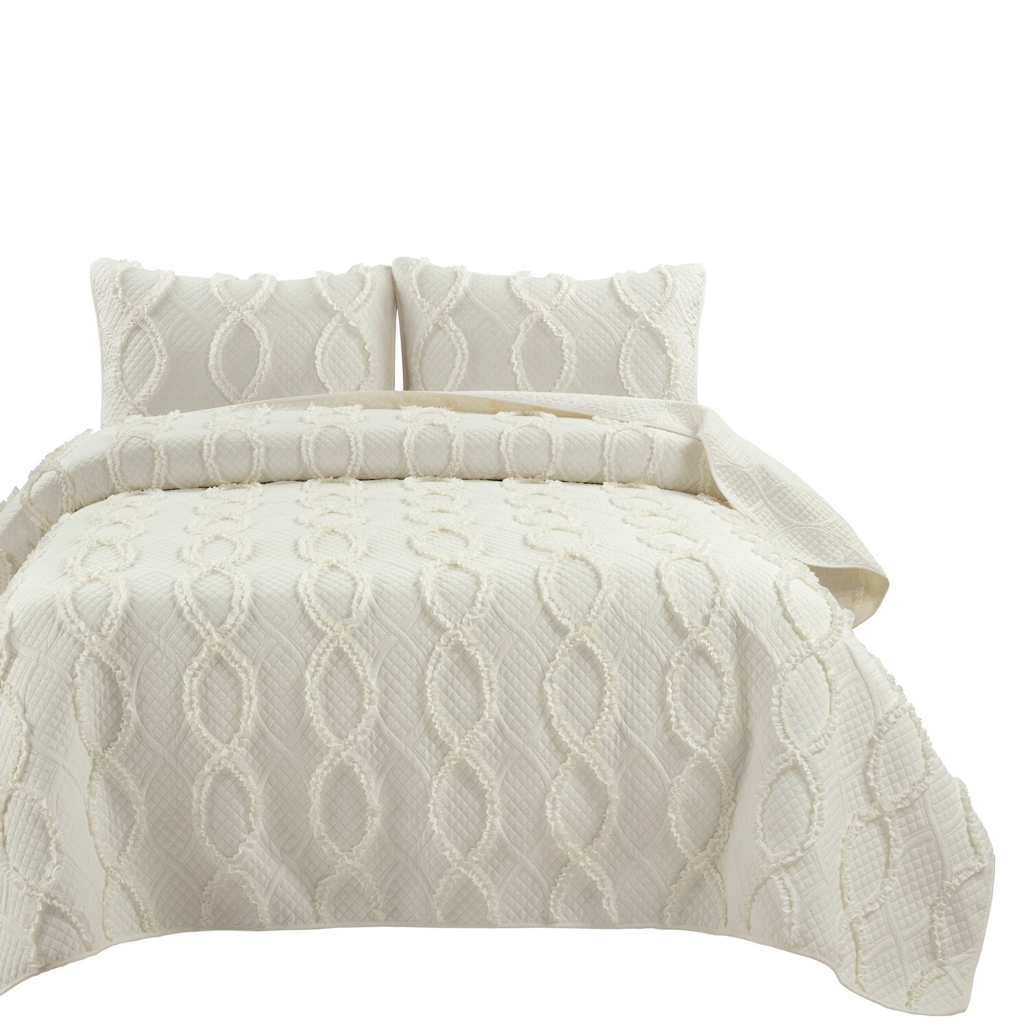 Ivory Full/Queen Microfiber Textured Quilt Set