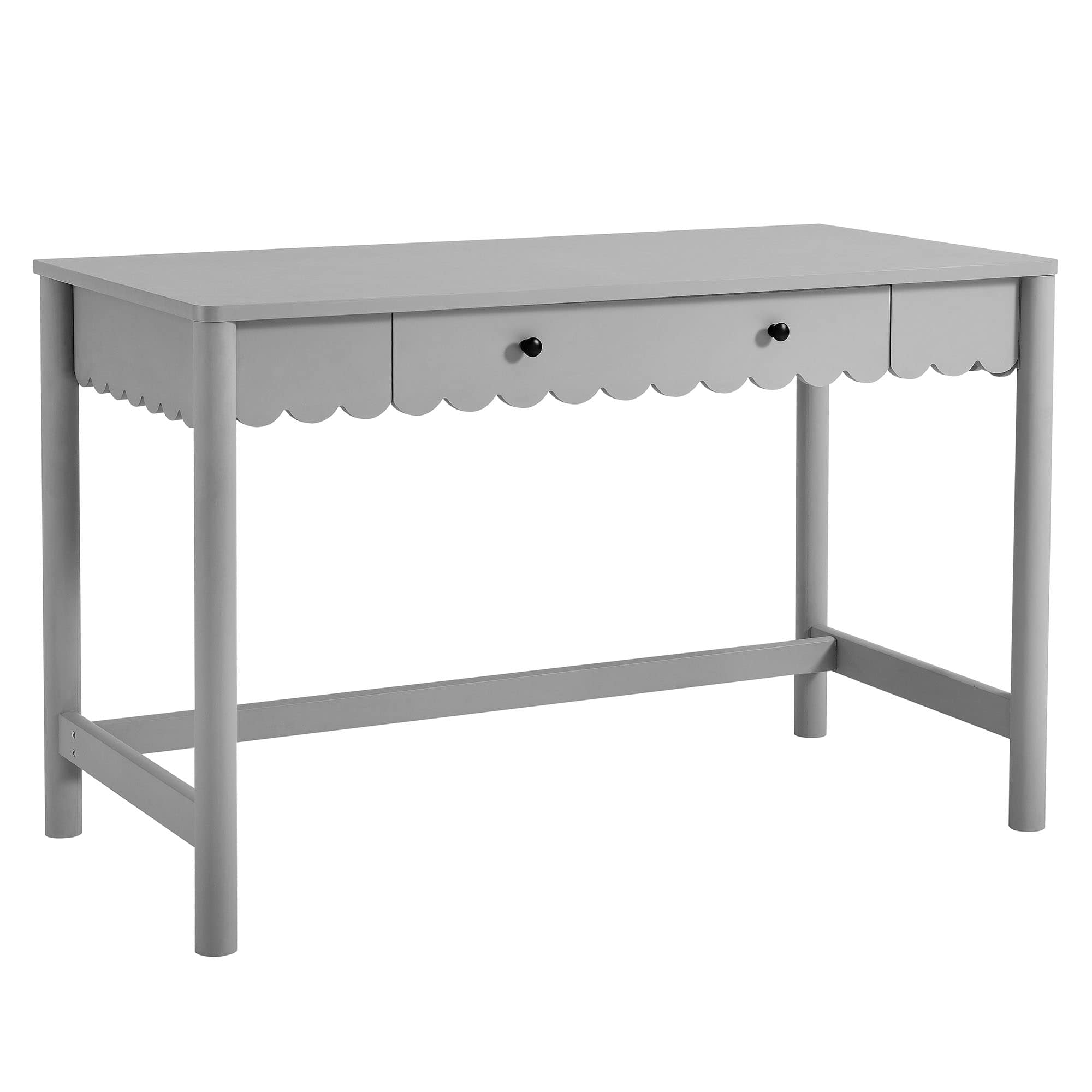  Emmeline 1-Drawer Scallop Writing Desk in Light Gray