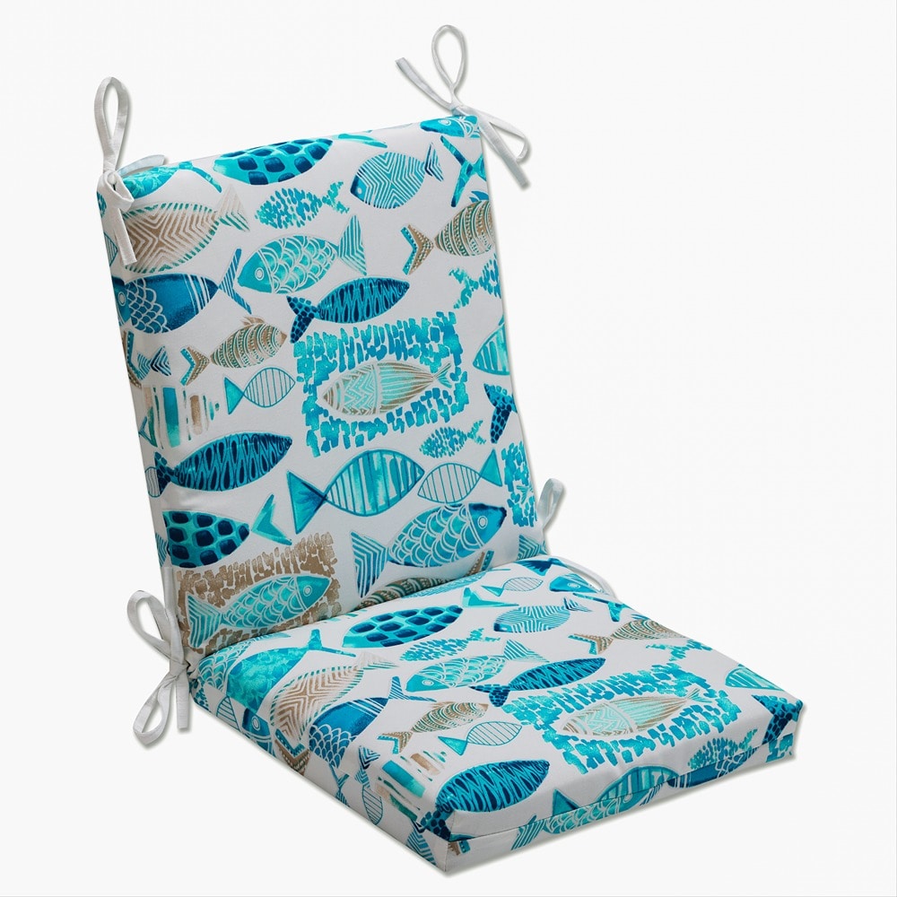 Pillow Perfect 708829 Hooked Seaside Blue 36.5-in x 18-in Blue Patio Chair Cushion
