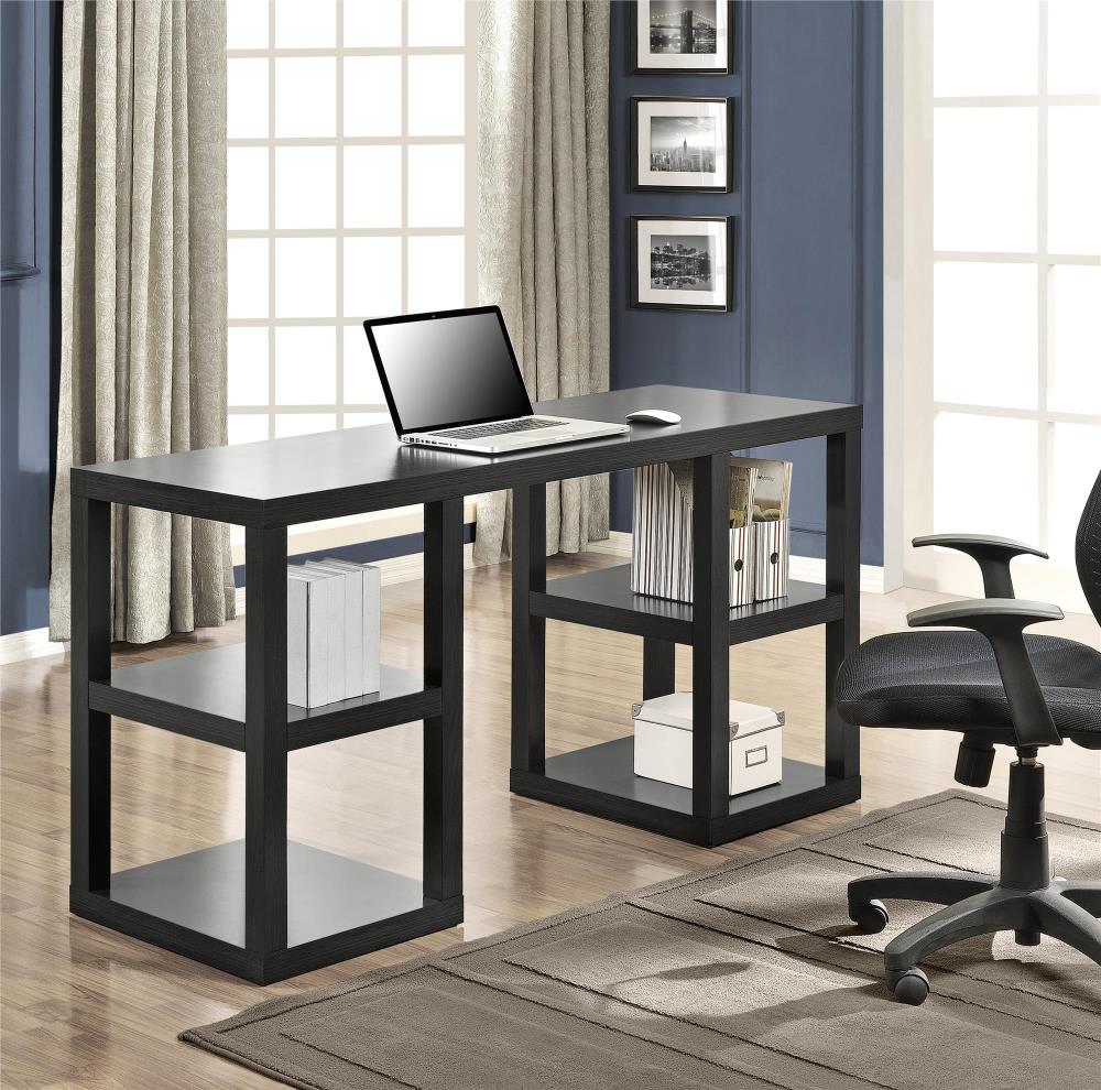 Black Wood Parsons Desk with Side Shelves