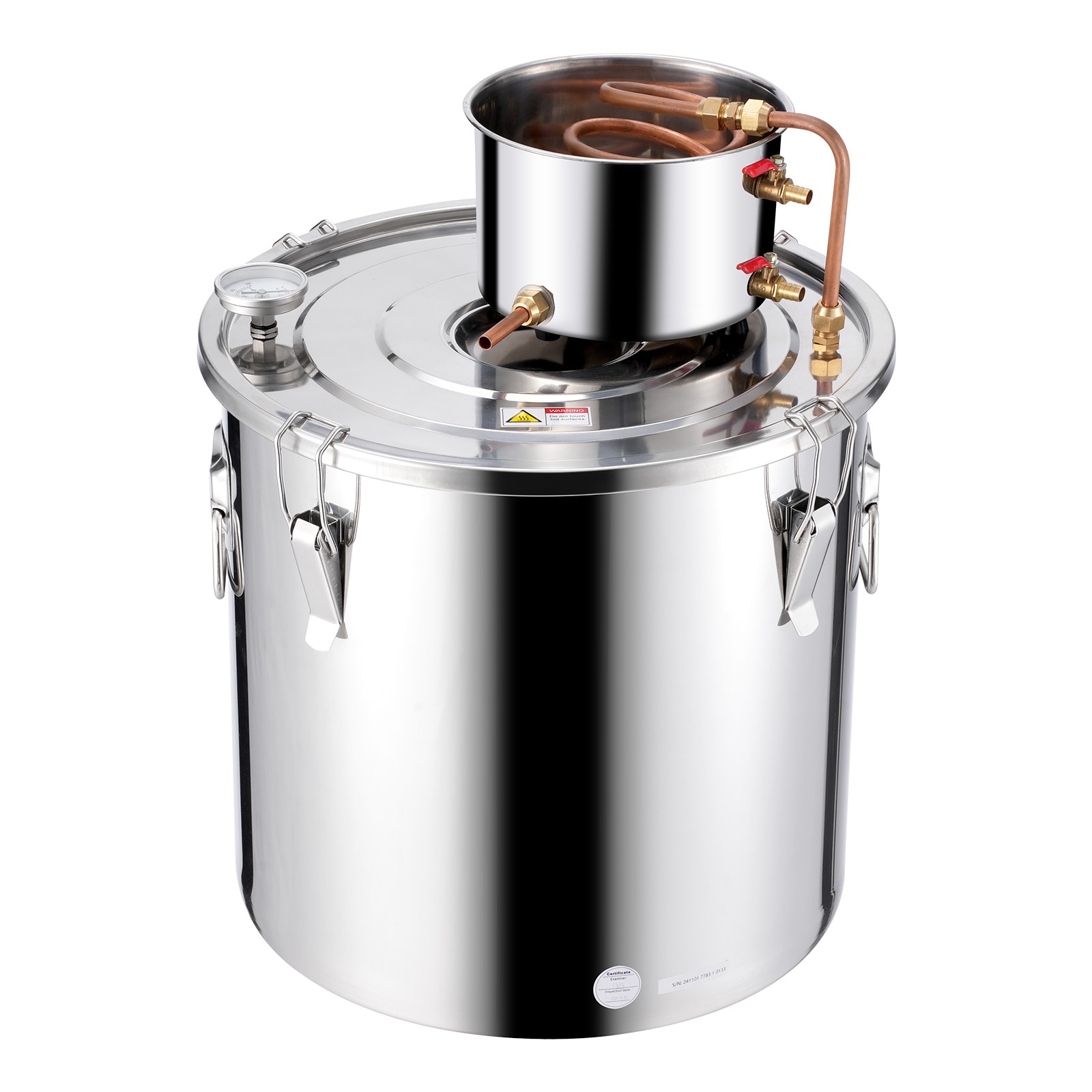 VEVOR SCDLNTZLQYS106546V1 Alcohol Still 13.2 Gal / 50 L Stainless Steel Water Alcohol Distiller with Copper Coil Home Brewing Refining Fermentation Kit with Thermometer and Pump for Wine Whisky Brandy Silver