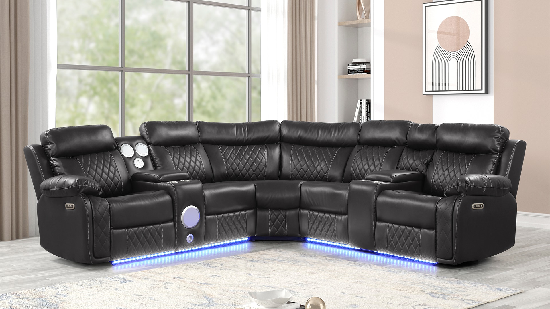 Galaxy 601955555760 Lacrosse 65-in Modern Gray Faux leather Reclining Sectional