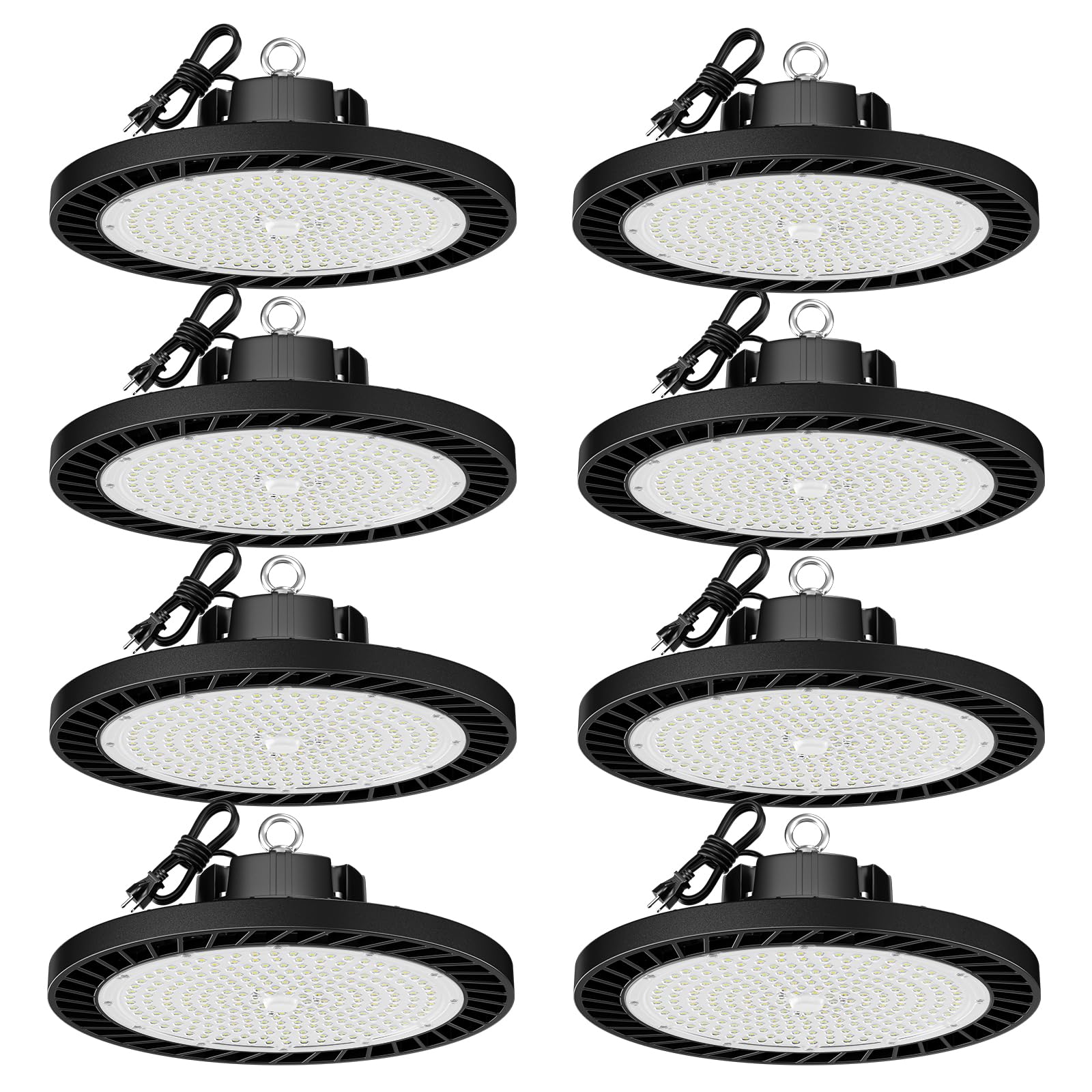 Oyezvary 8 Pack 150W UFO LED High Bay Lights 22500 Lumens 5000K Daylight AC100-277V Shop Light with 5ft Cable for Garage Warehouse Workshop
