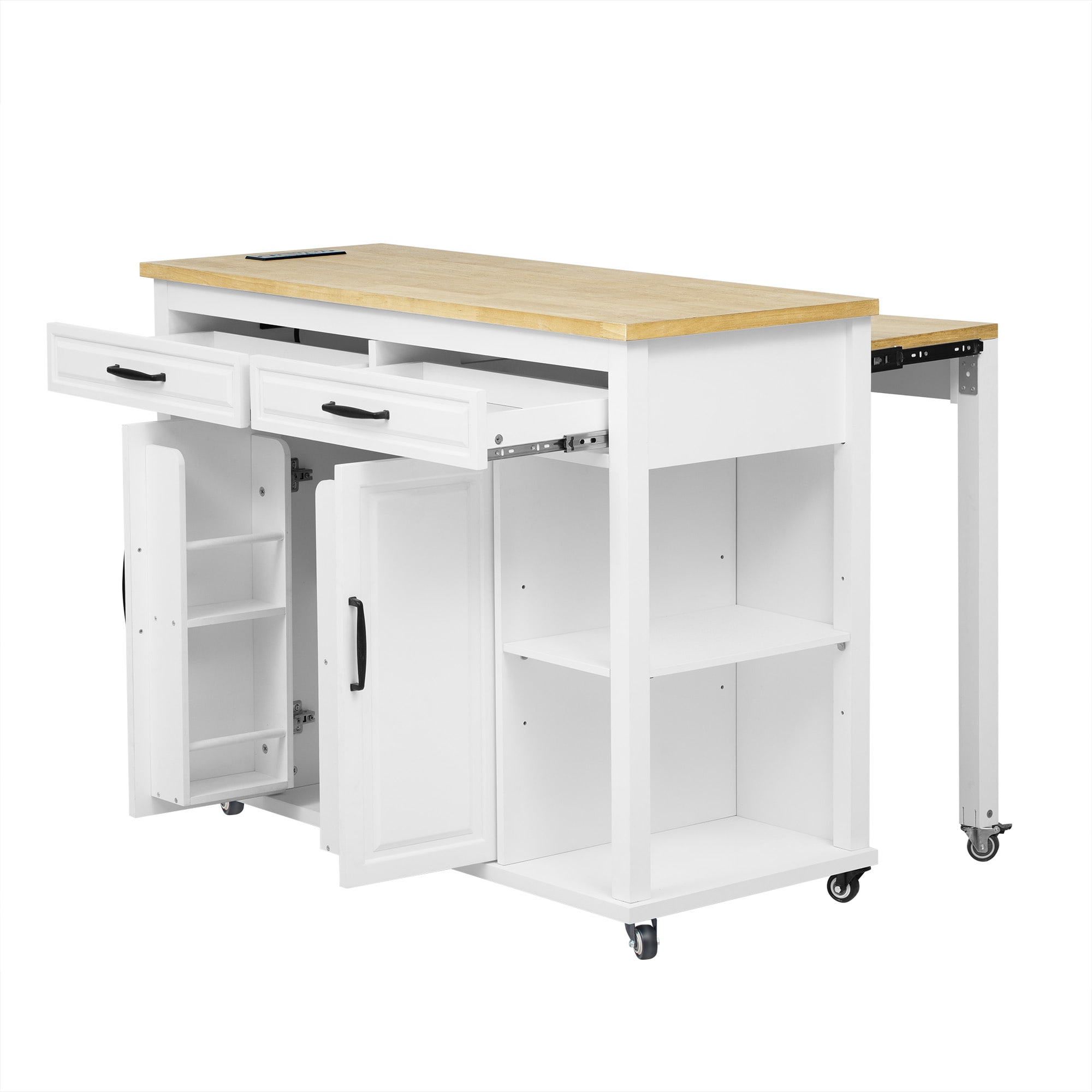 SINOFURN SYC250010BK White MDF Base with MDF Wood Top Rolling Kitchen Island ( 19.7-in x 47.2-in x 36.8-in )