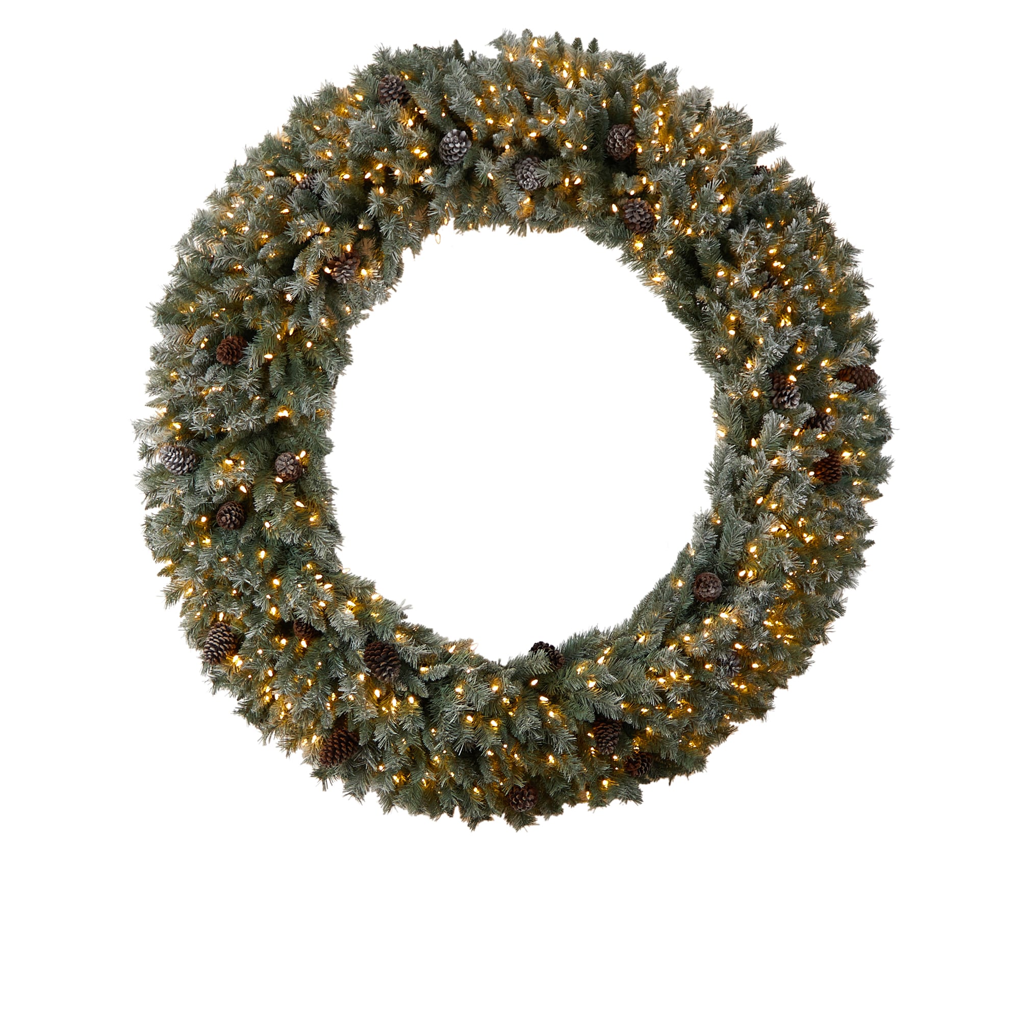 Nearly Natural W1282 72-in Flocked Pre-lit Indoor Green Pine Artificial Christmas Wreath