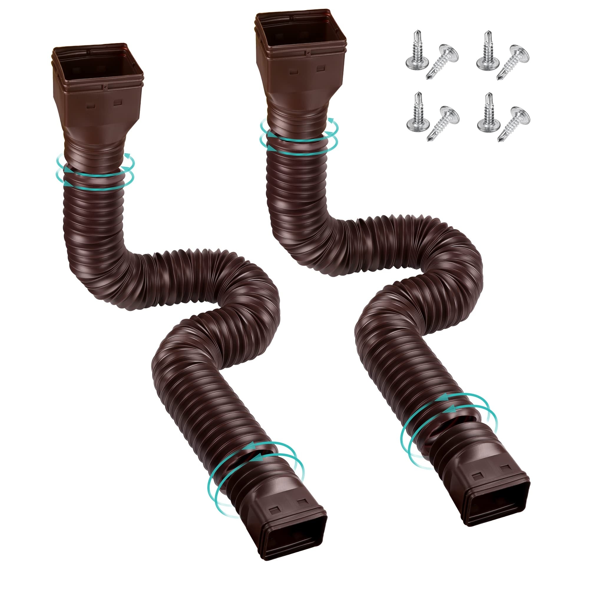 Angel Sar 2 Pack Rain Gutter Downspout Extension Flexible Downspout Diverter Extendable from 21 to 58 Inches with Drain Pipe Connector for Most Residential Downspouts Brown