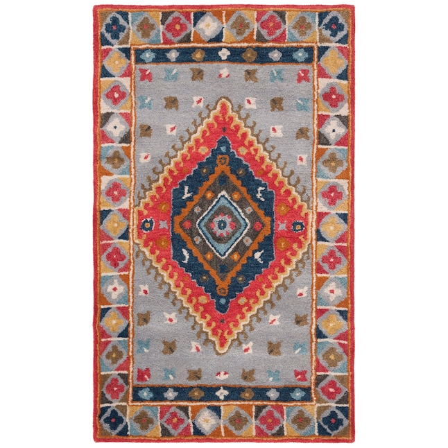 Safavieh Heritage Nadu 3 x 5 Gray/Red Indoor Floral/Botanical Oriental Handcrafted Throw Rug Safavieh Heritage Nadu 3 x 5 Gray/Red Indoor Floral/Botanical Oriental Handcrafted Throw Rug