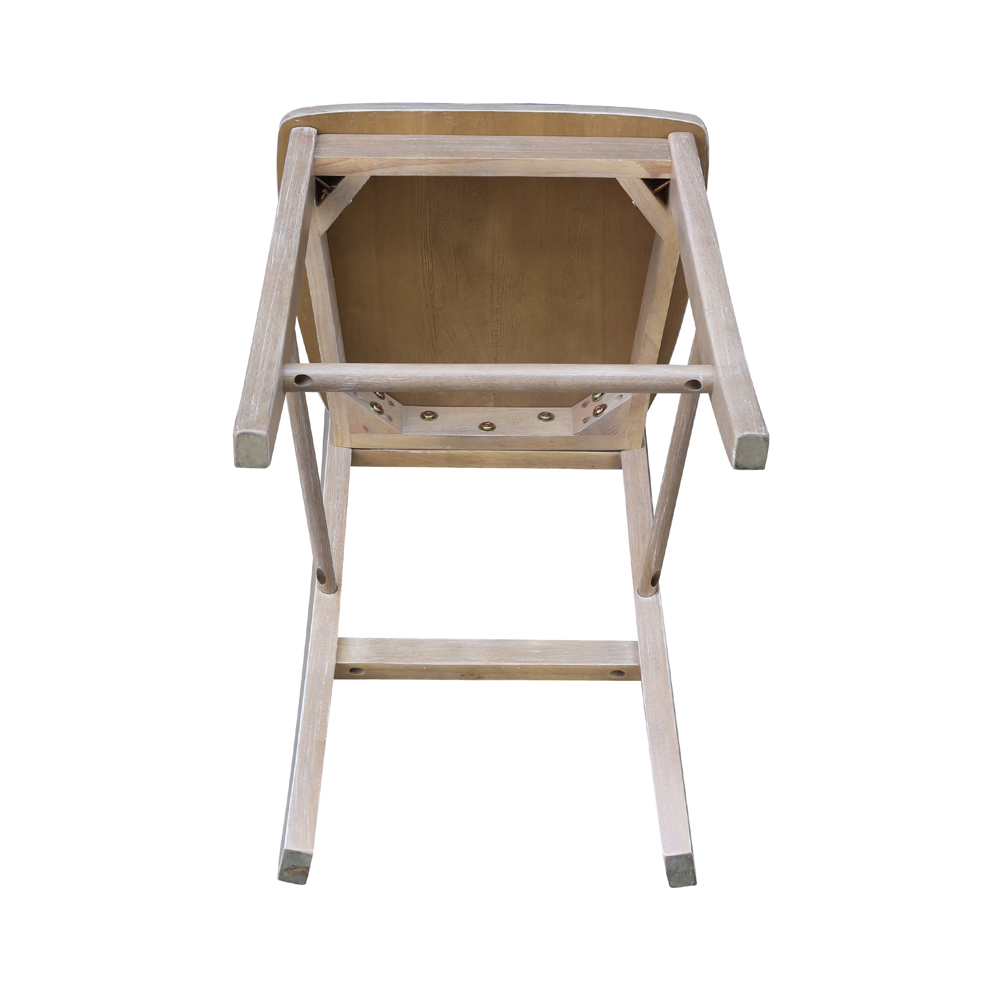 Washed Gray Taupe X-Back Solid Wood Counter Stool