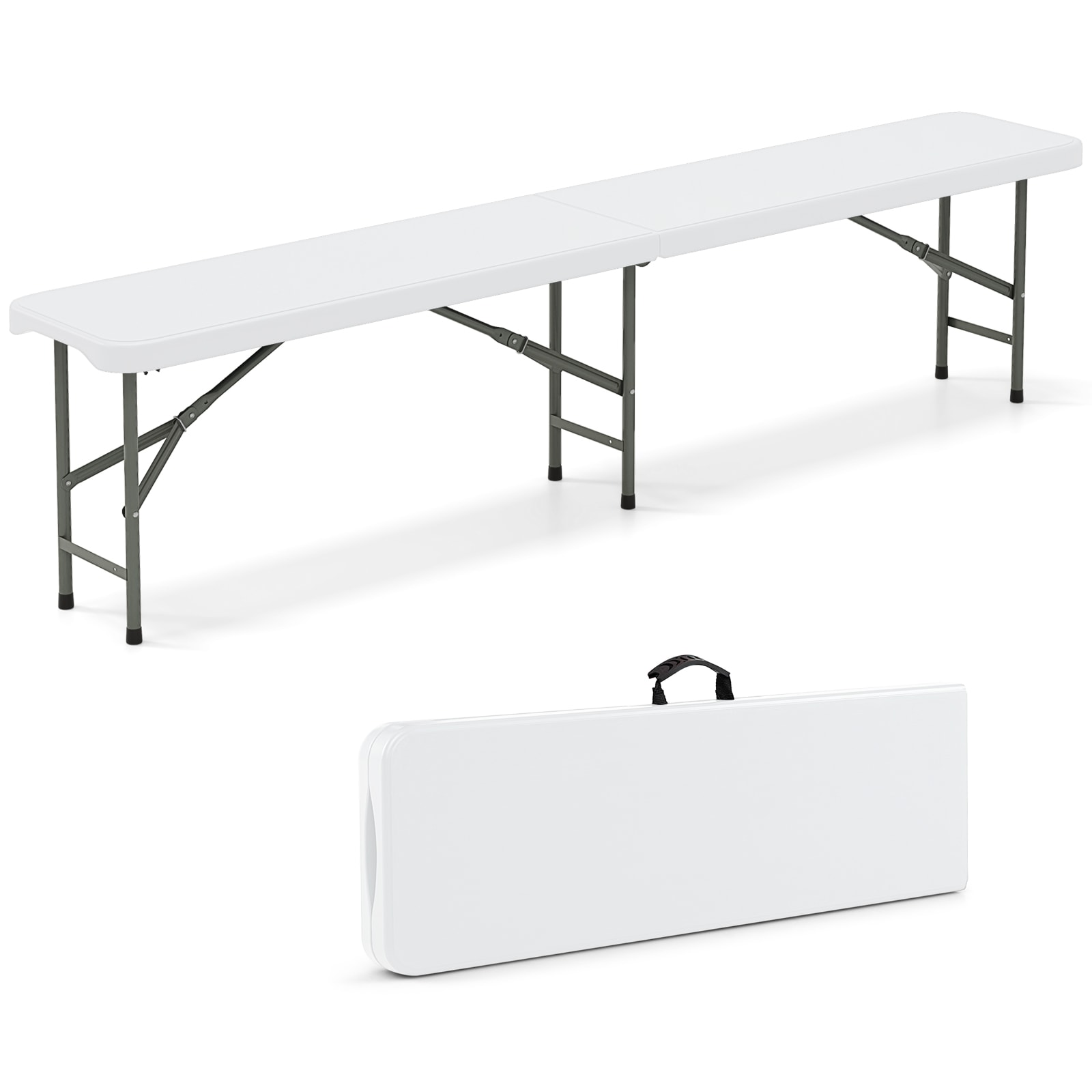 Volenca 6-ft Folding Plastic Bench with Carry Handle and Center Lock 1320-lb Capacity Seats 4 HDPE Top Metal Frame