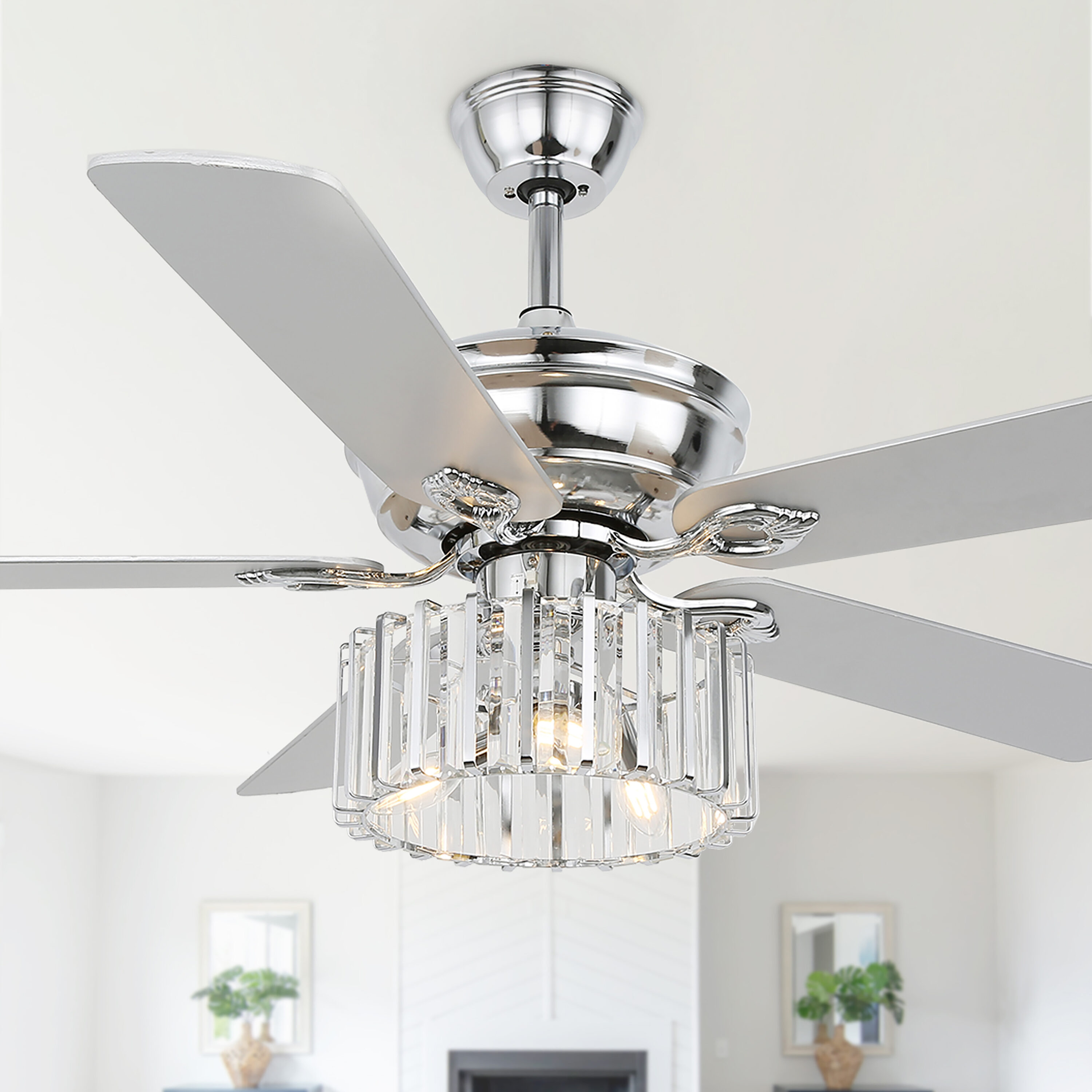 Bella Depot Ceiling Fan 52-in Chrome Color-changing Indoor Chandelier ...