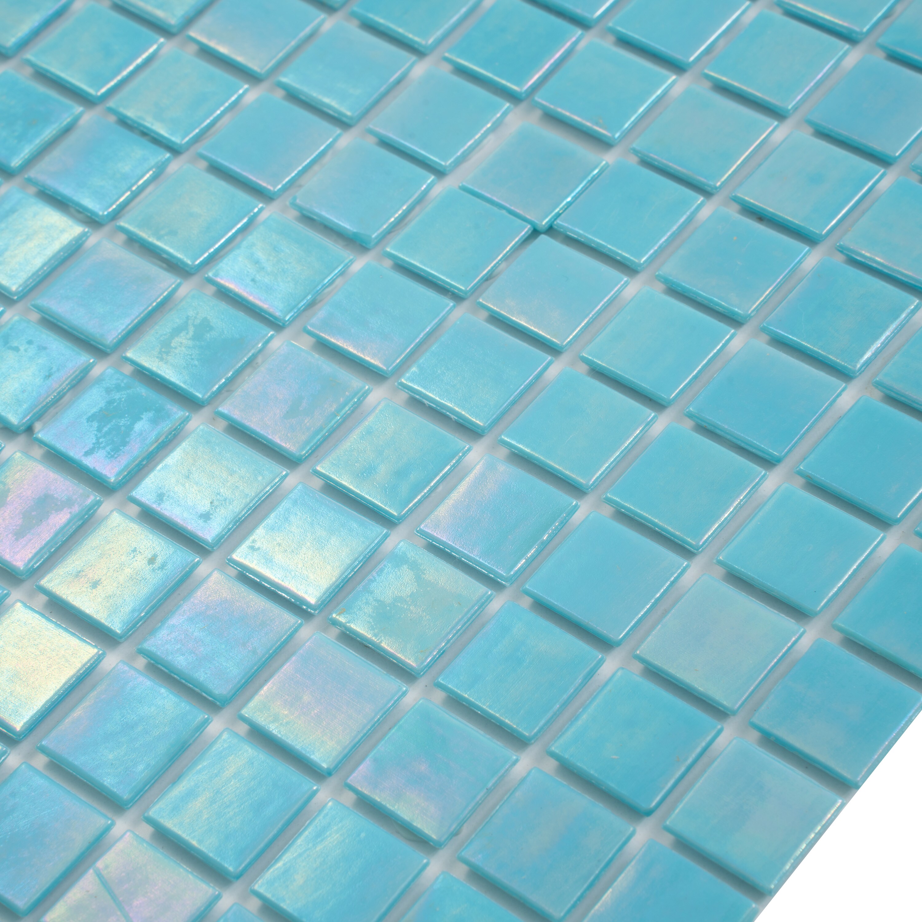 Cyan Blue Iridescent Glass Mosaic Wall and Floor Tile