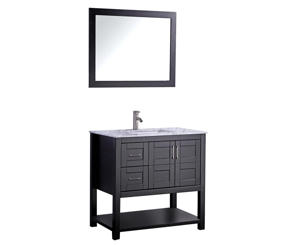 MTD Vanities 36-in White Single Sink Bathroom Vanity with White Carrera Natural Marble Top