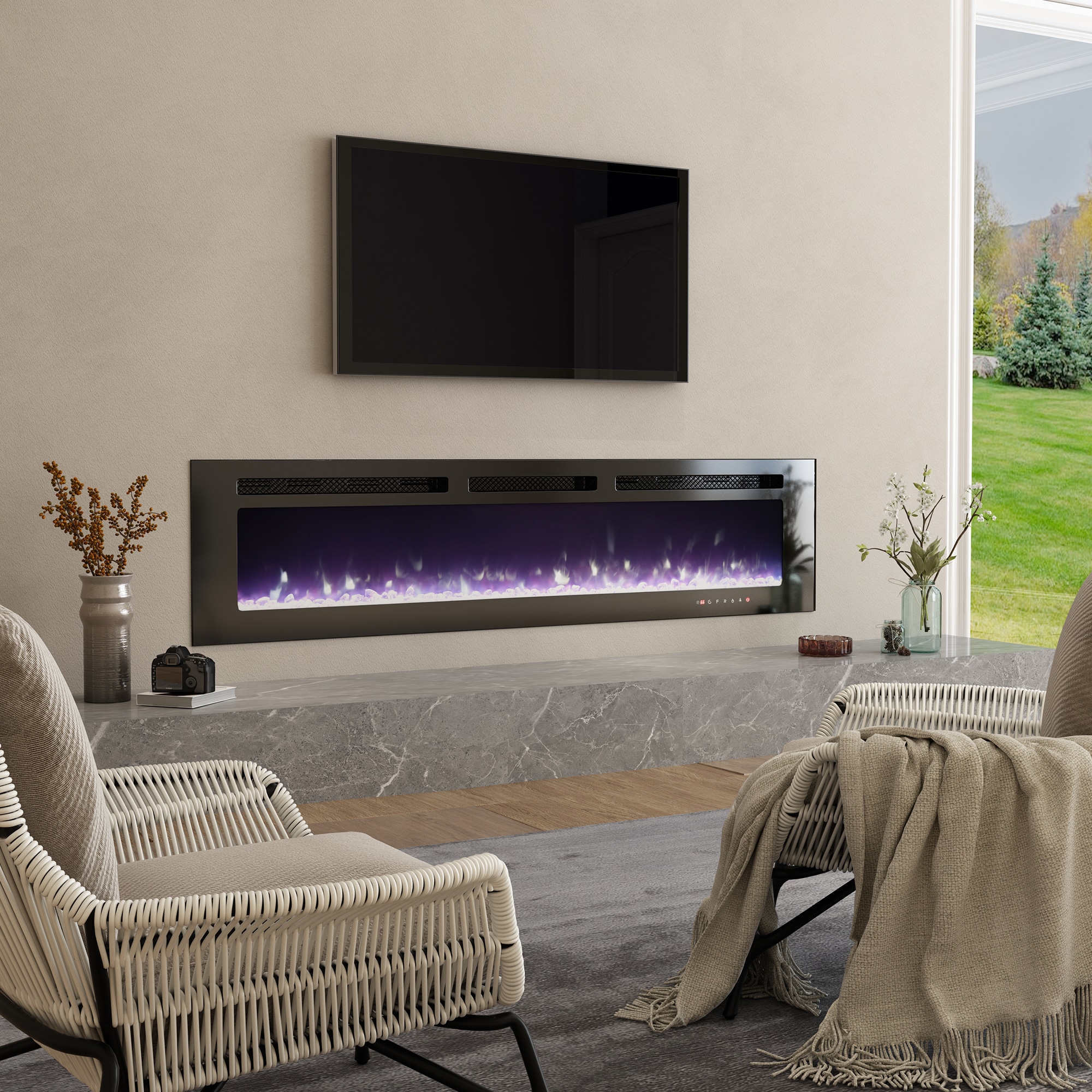 Mondawe 72-in W Black Fan-forced Electric Fireplace OR-ES-897AAA-US Sansujyuku sansujyuku.com