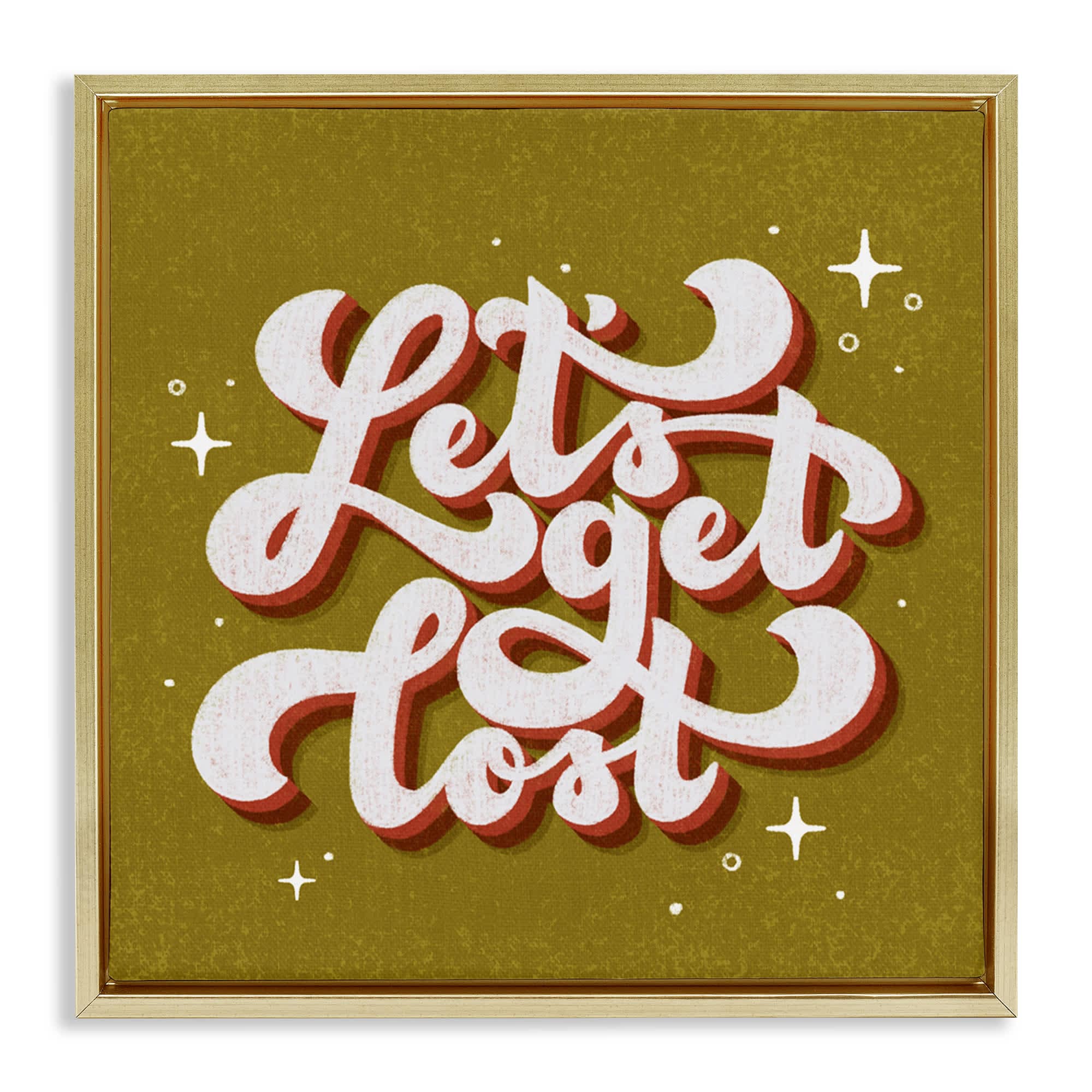 Stupell Industries BT-449-FFG-17X17 Let's Get Lost Retro Lettering Gold Framed Floater Canvas Wall Art By Sarah Hickman 18 x 18