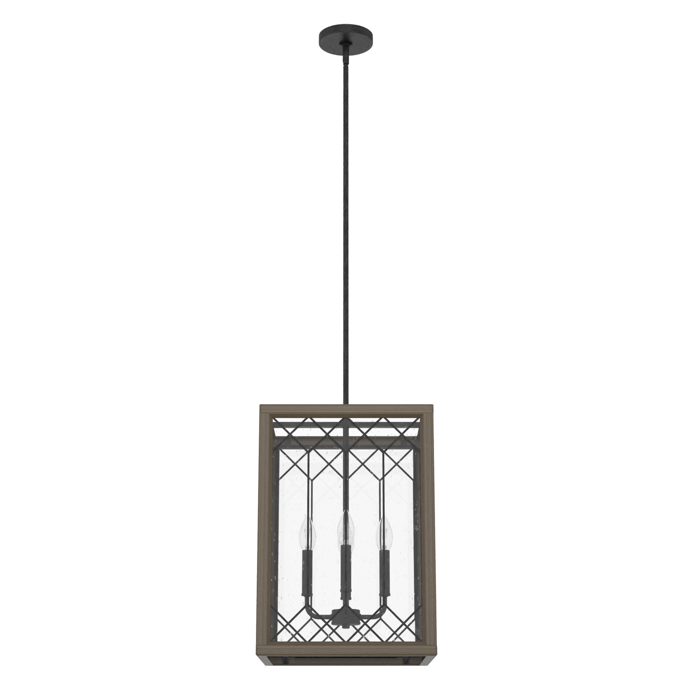 Hunter 19371 Chevron 4-Light Rustic Iron Transitional Seeded Glass Square LED Hanging Kitchen Island Light