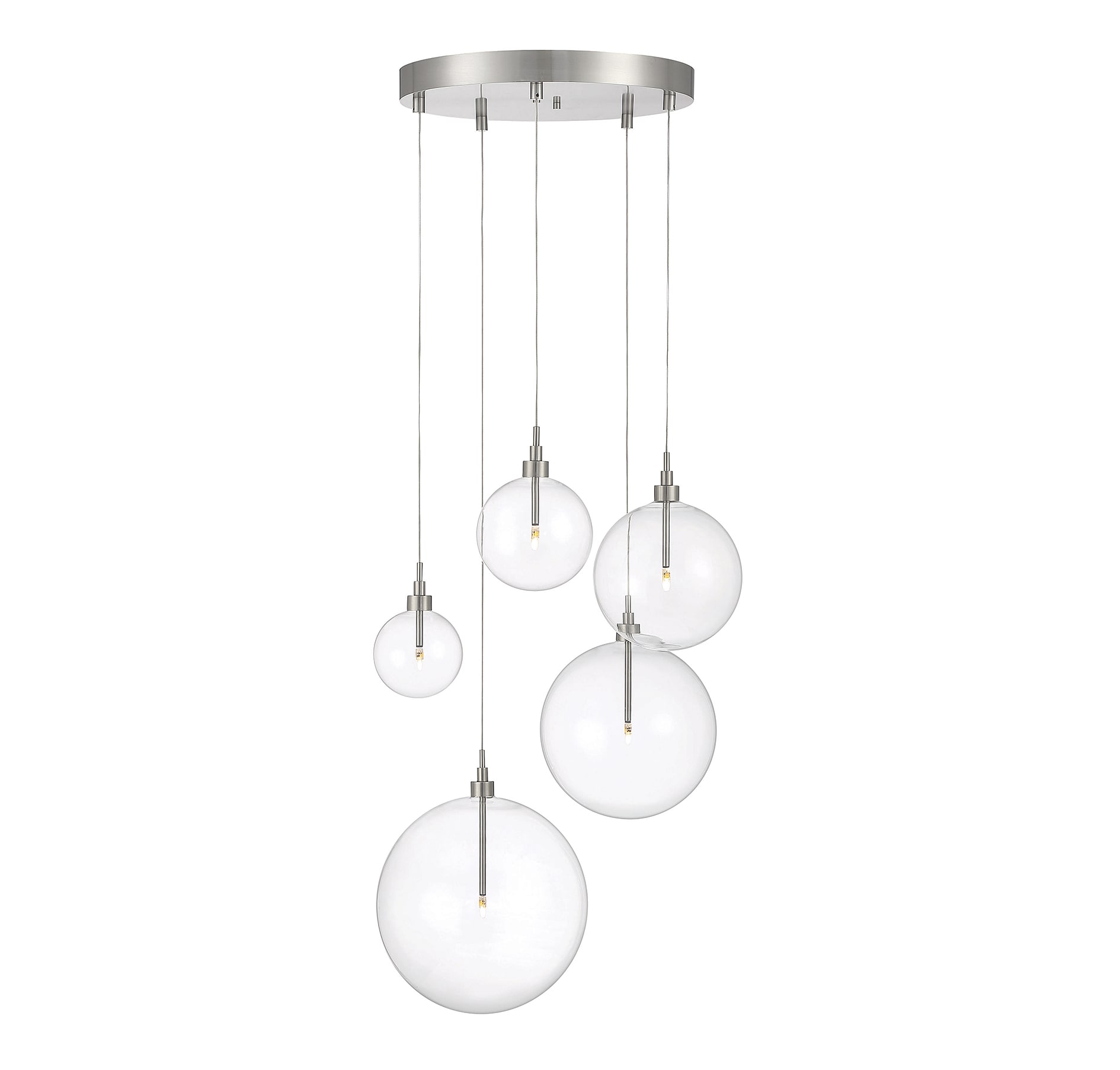 Meridian Lite Trends M10099BN Meridian 5 -Light Brushed Nickel Modern/contemporary Clear glass Tiered Large Hanging Pendant light