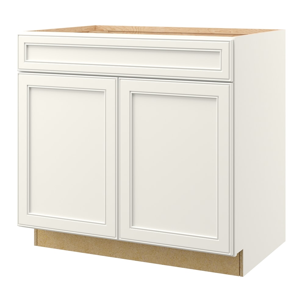 McKeller 36-in W x 34.5-in H x 24-in D Linen Base Fully Assembled Cabinet (Flat Panel Square Door Style) in White | - allen + roth 25350MK