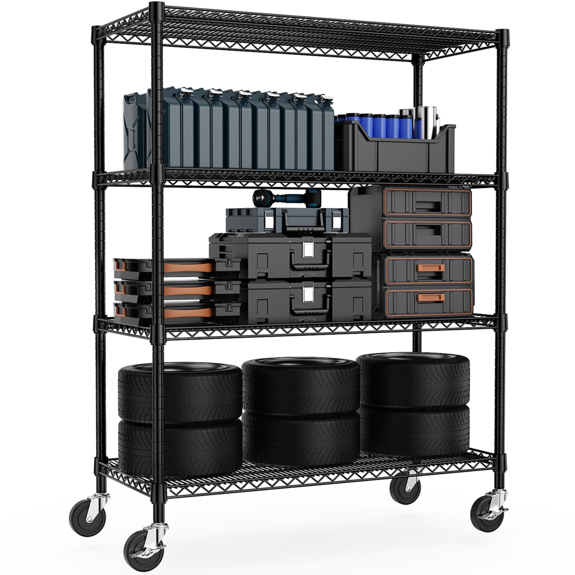 Wooakway 4-Tier 176LBS Industrial Metal Storage Shelving Heavy Duty Rack for Garage Warehouse Pantry