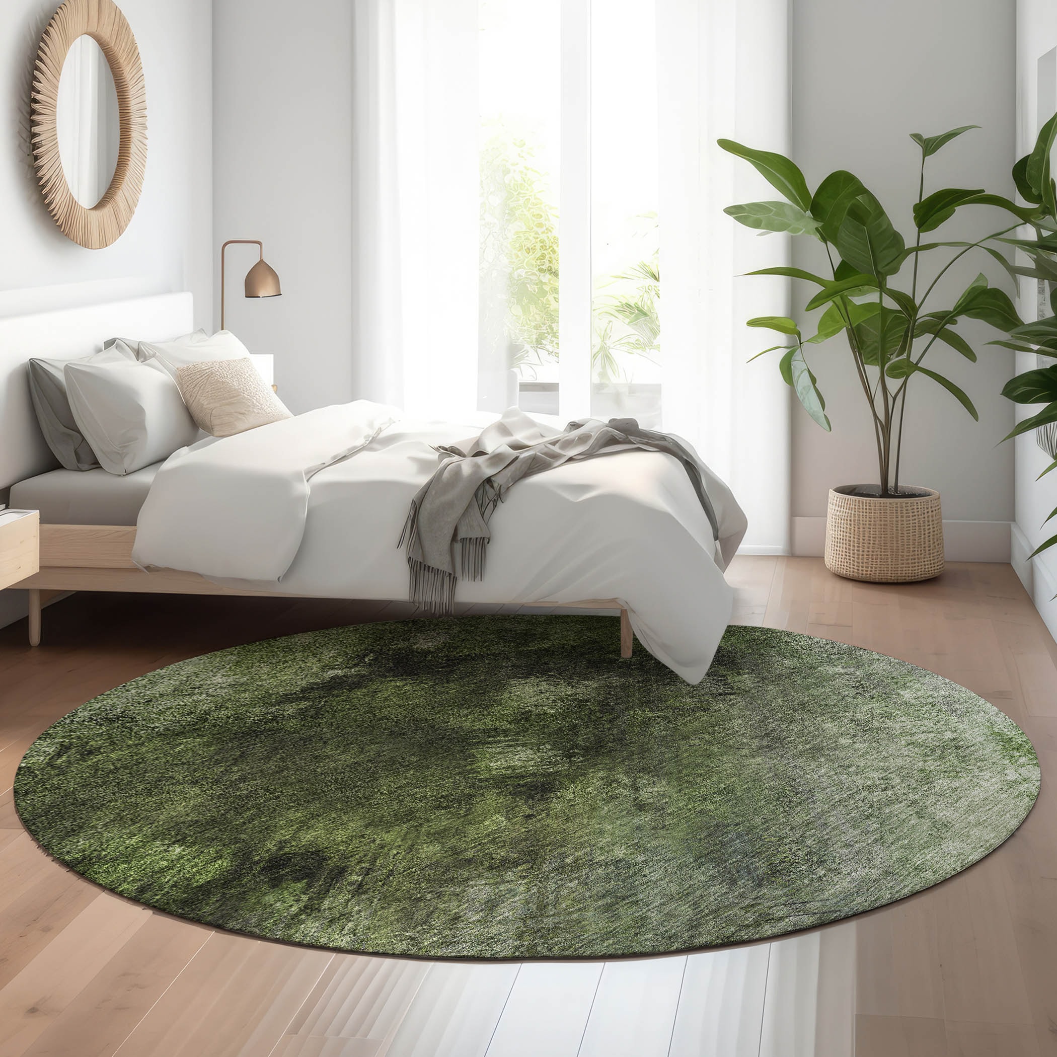 Addison Rugs AMF590GE8RO Mayfield AMF590GE 8 x 8 (ft) Loomed Polyester Green Round Indoor Geometric Machine washable Area rug