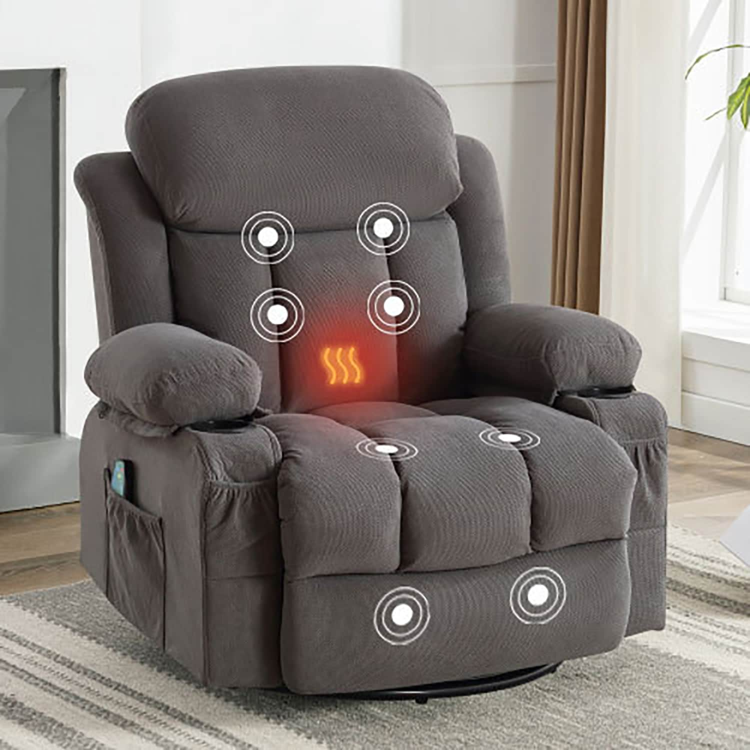 Sumyeg Recliner chair Gray Velvet Upholstered Swivel Powered Reclining ...