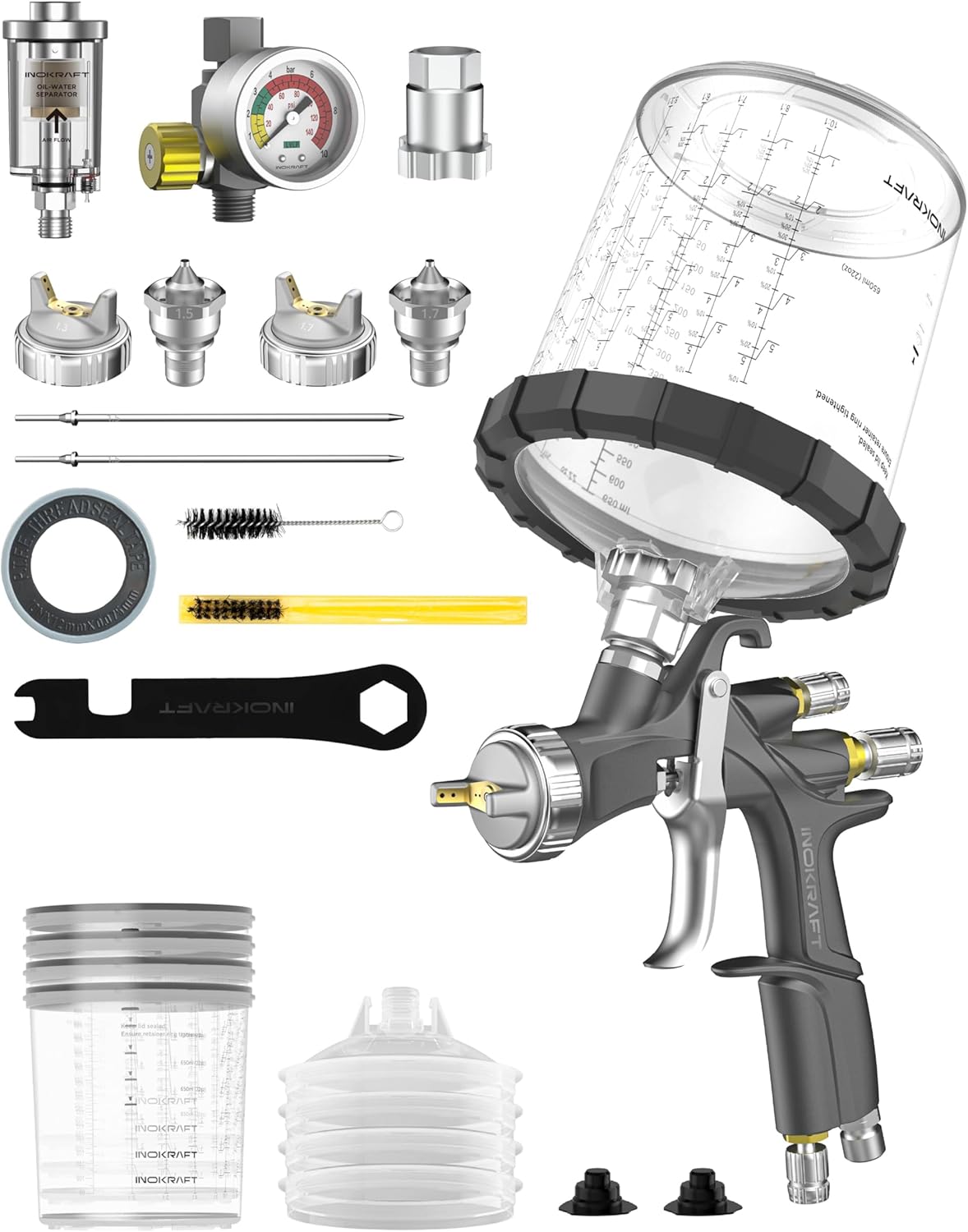 InoKraft D1-LVLP spray gun pemium kit with disposable cups