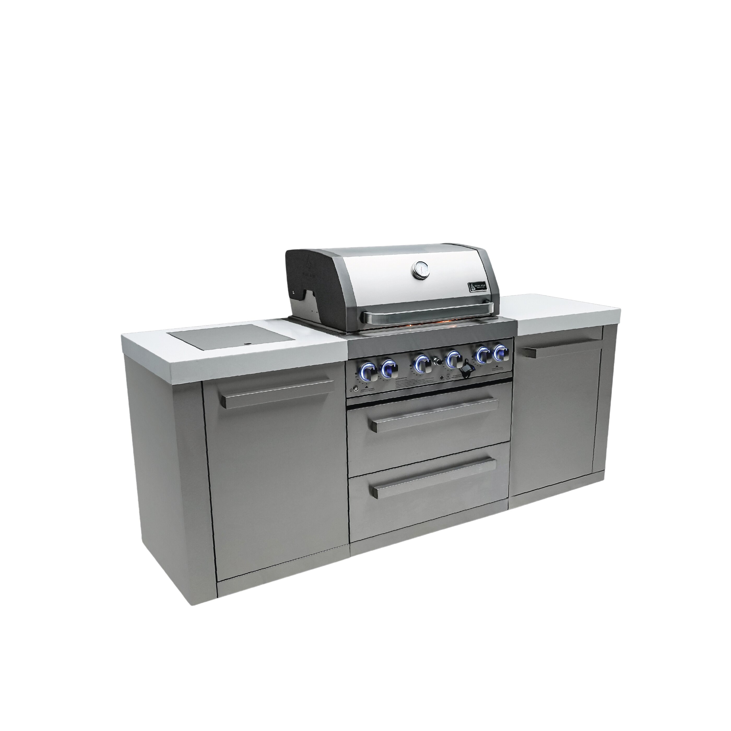 Mont Alpi Mont Alpi 400 Original Series Modular Outdoor Kitchen Islands 82-in W Modular Outdoor Kitchen Grill island with 6 -Burners Gas Grill, White Granite Countertops / Stainless Steel Grill Island Stainless steel Slab Door Sansujyuku sansujyuku.com