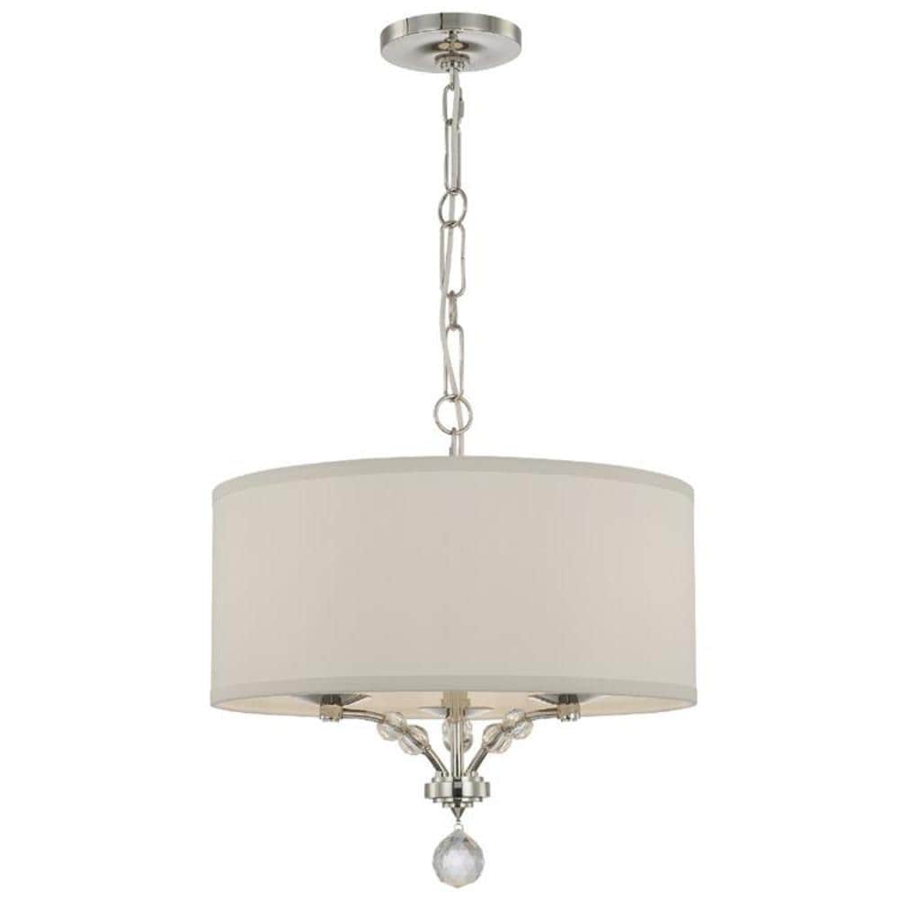 Polished Nickel Mini Chandelier with Crystal Beads and Silk Shade