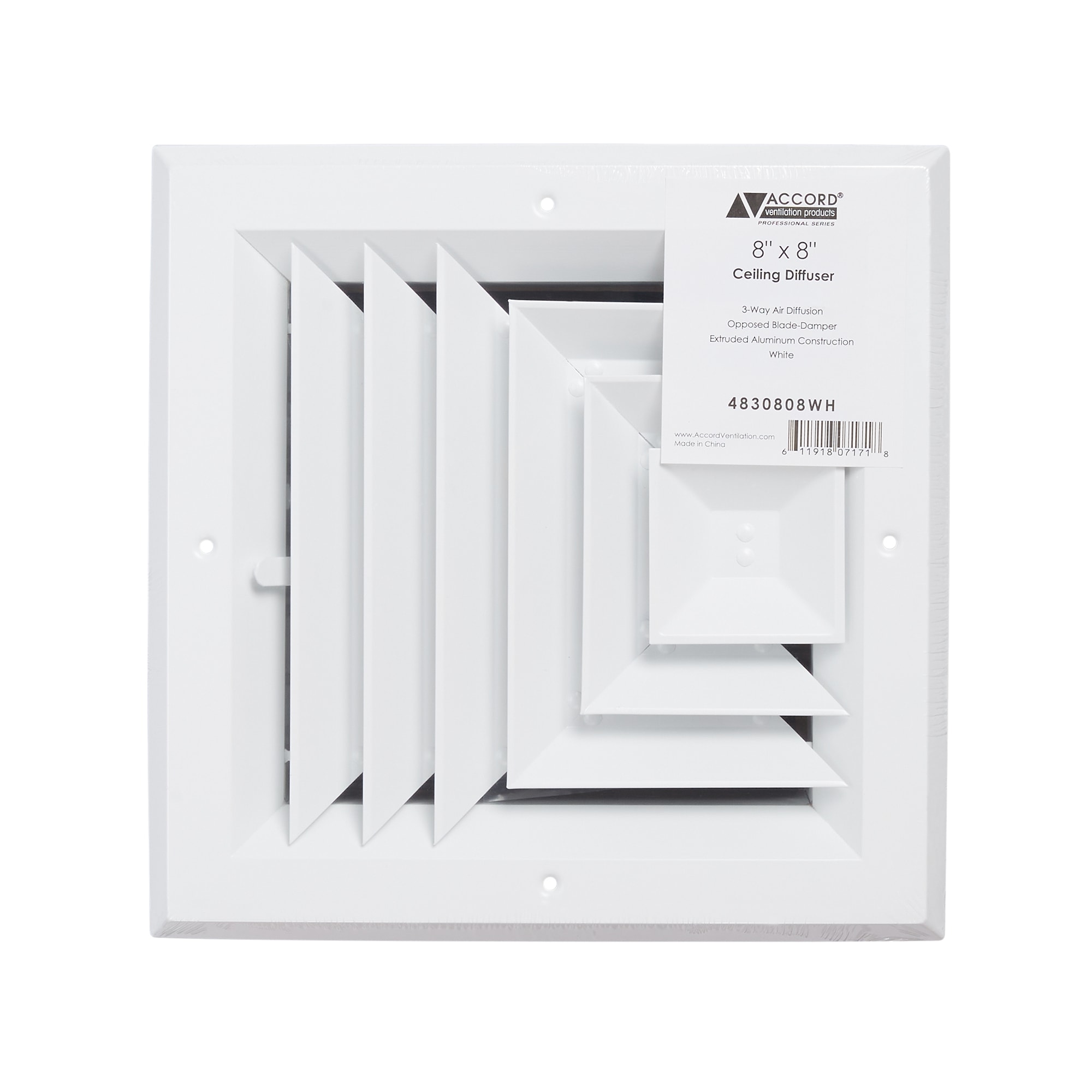 Accord Ventilation 8-in x 8-in 3-way Aluminum Ceiling Diffuser in White ...