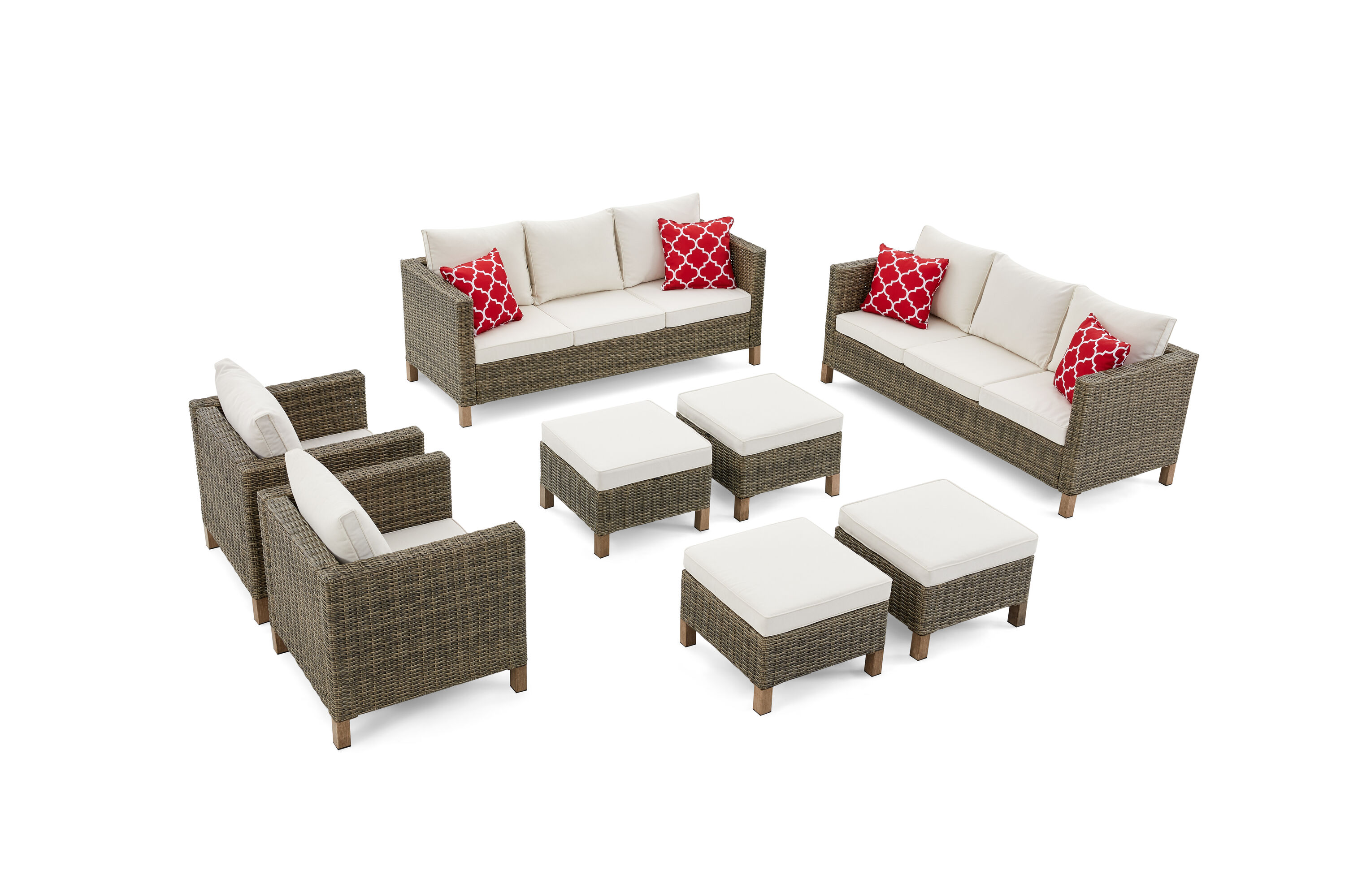 EDYO LIVING SMX05-BG 8 -Piece Wicker 2 Patio Sofa Conversation Set with Off-white Cushions