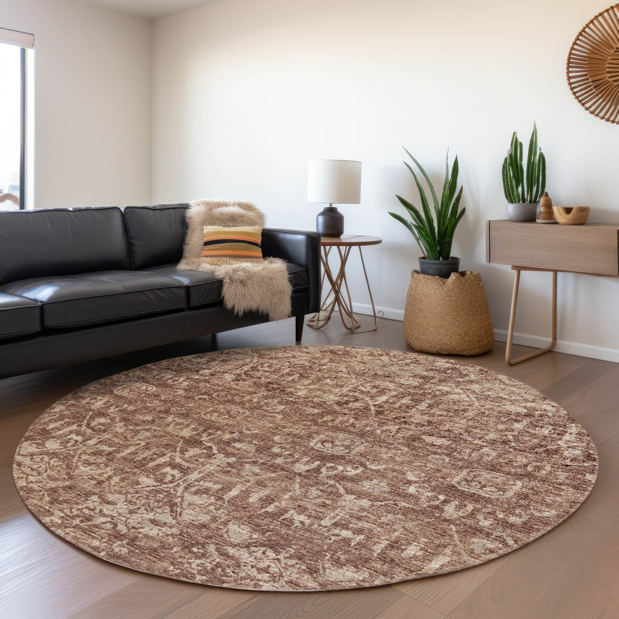 Addison Rugs AMF40CH8RO 8 x 8 (ft) Loomed Polyester Chocolate Round Indoor Abstract Machine washable Area rug