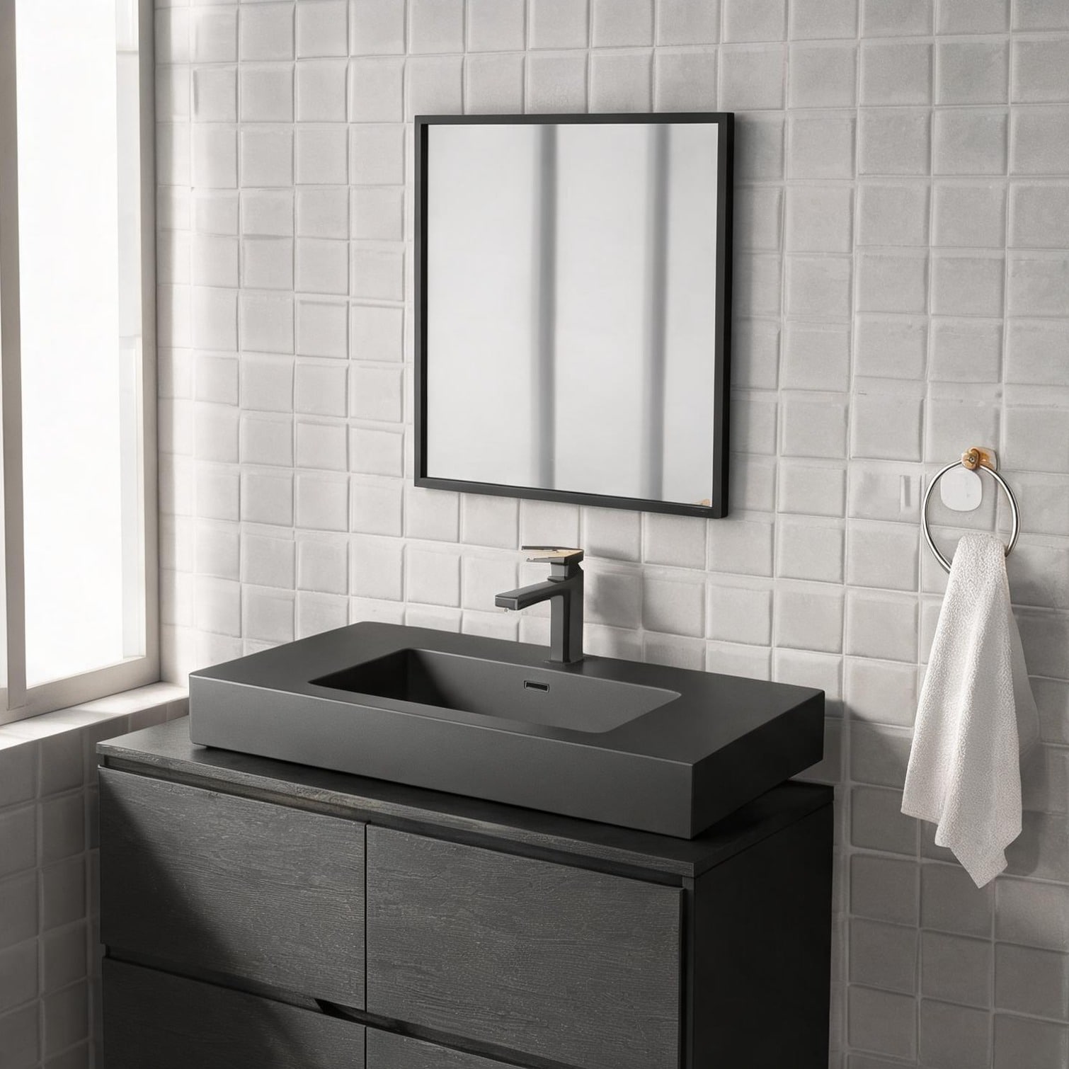 Naturefalls - As Pic Vanity Sink Fixture with Bathroom Faucet 30-Inch Modern Single Bowl Storage