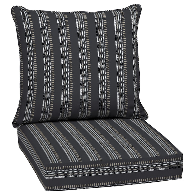 Style Selections 2 Piece Maury Stripe Deep Seat Patio Chair Cushion In The Furniture Cushions Department At Com - Black White Striped Patio Chair Cushions